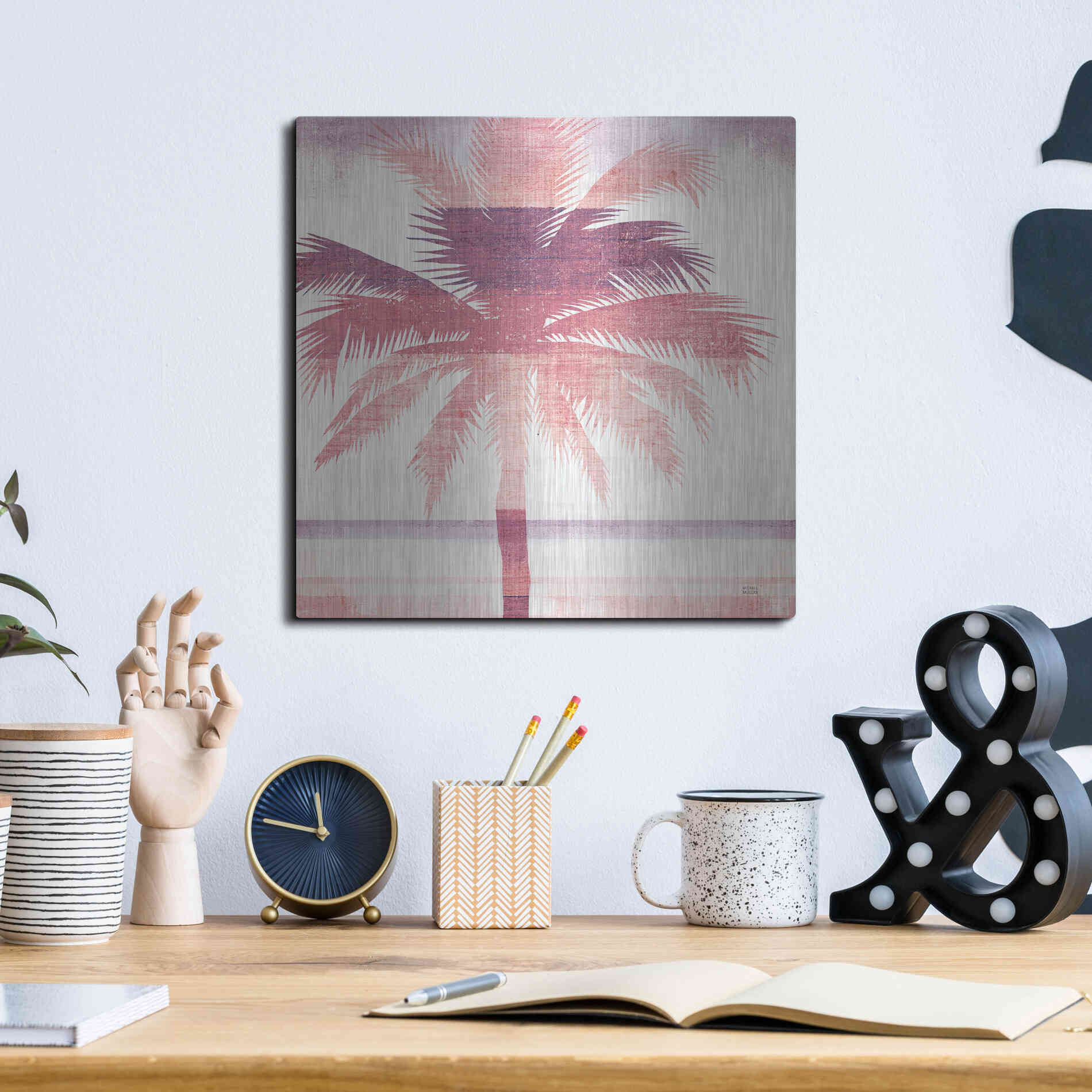 Luxe Metal Art 'Beachscape Palms II Pink Purple' by Michael Mullan, Metal Wall Art,12x12