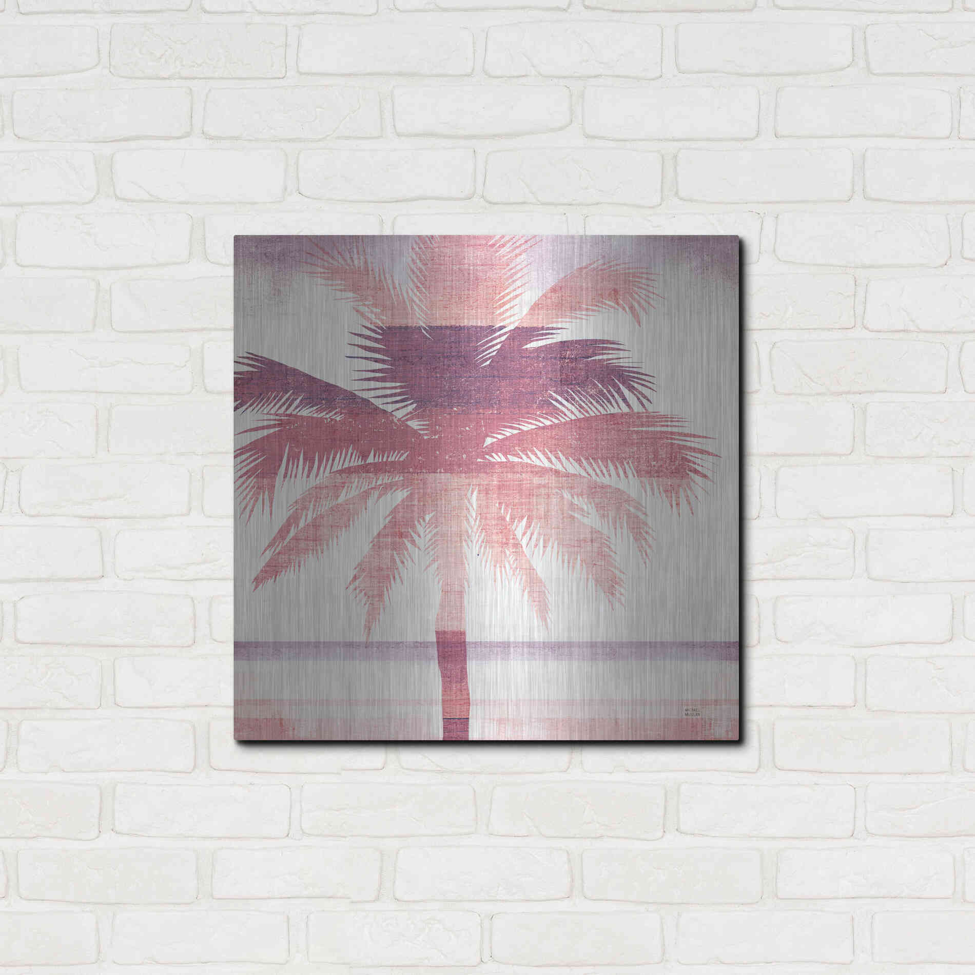 Luxe Metal Art 'Beachscape Palms II Pink Purple' by Michael Mullan, Metal Wall Art,24x24