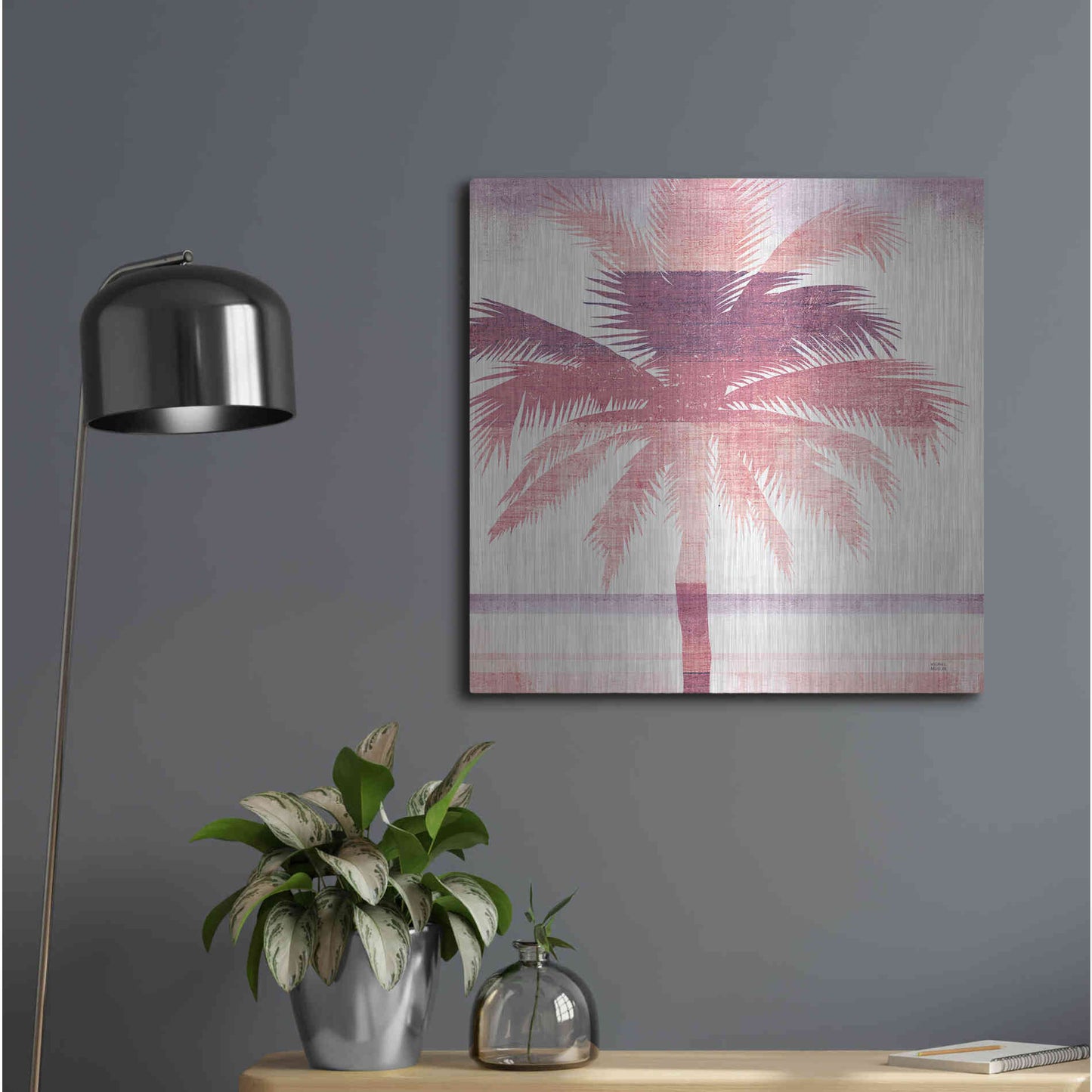 Luxe Metal Art 'Beachscape Palms II Pink Purple' by Michael Mullan, Metal Wall Art,24x24