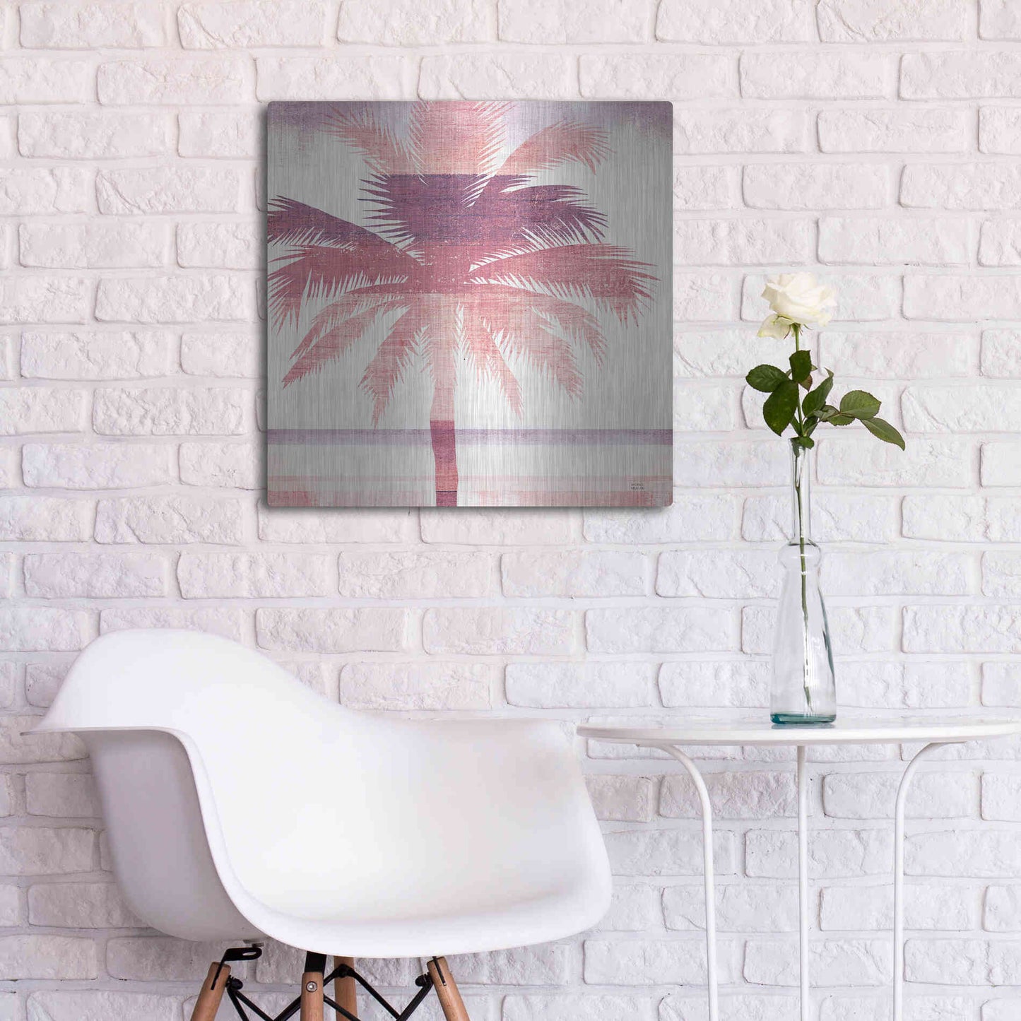 Luxe Metal Art 'Beachscape Palms II Pink Purple' by Michael Mullan, Metal Wall Art,24x24