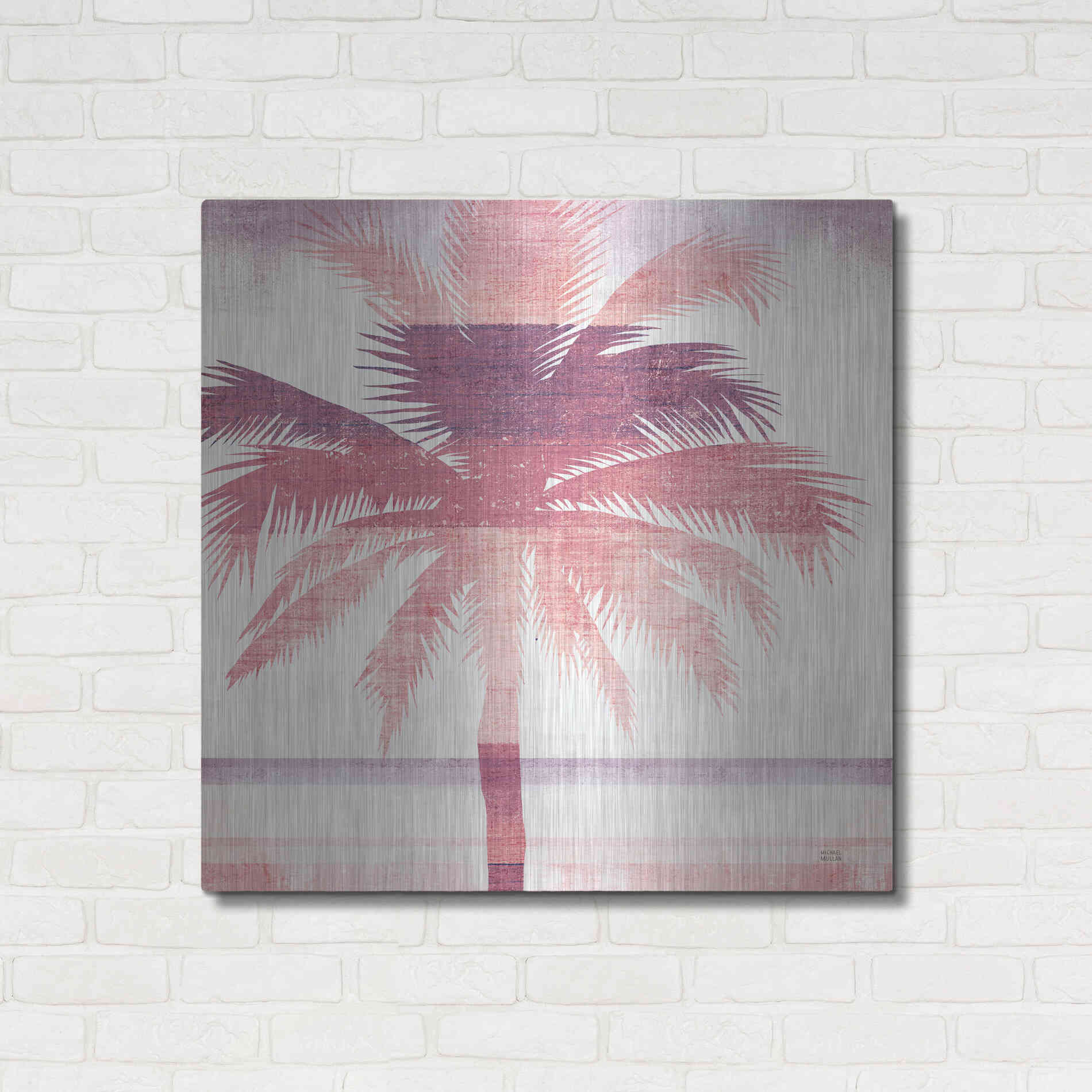 Luxe Metal Art 'Beachscape Palms II Pink Purple' by Michael Mullan, Metal Wall Art,36x36