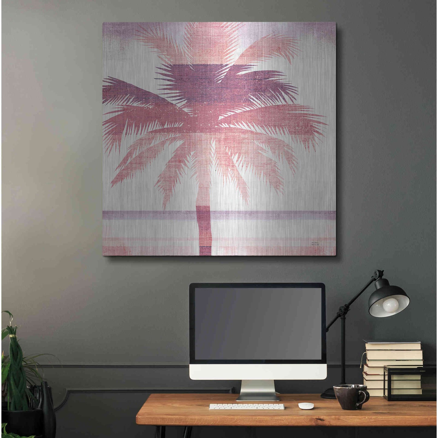 Luxe Metal Art 'Beachscape Palms II Pink Purple' by Michael Mullan, Metal Wall Art,36x36