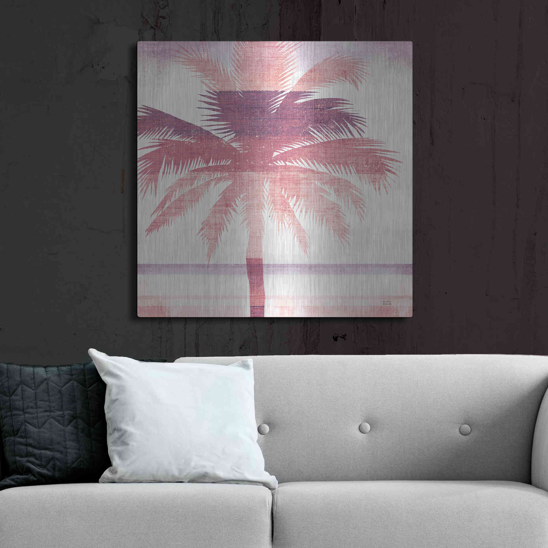 Luxe Metal Art 'Beachscape Palms II Pink Purple' by Michael Mullan, Metal Wall Art,36x36