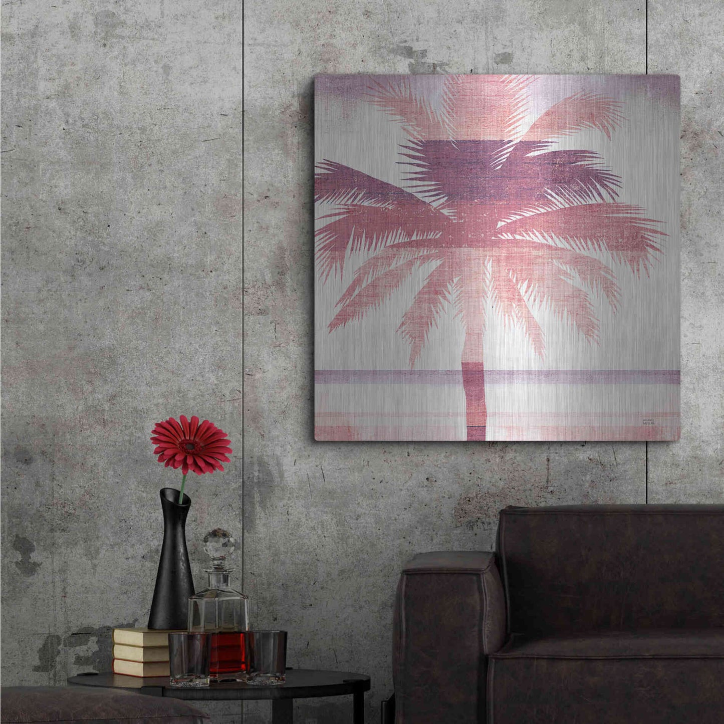 Luxe Metal Art 'Beachscape Palms II Pink Purple' by Michael Mullan, Metal Wall Art,36x36