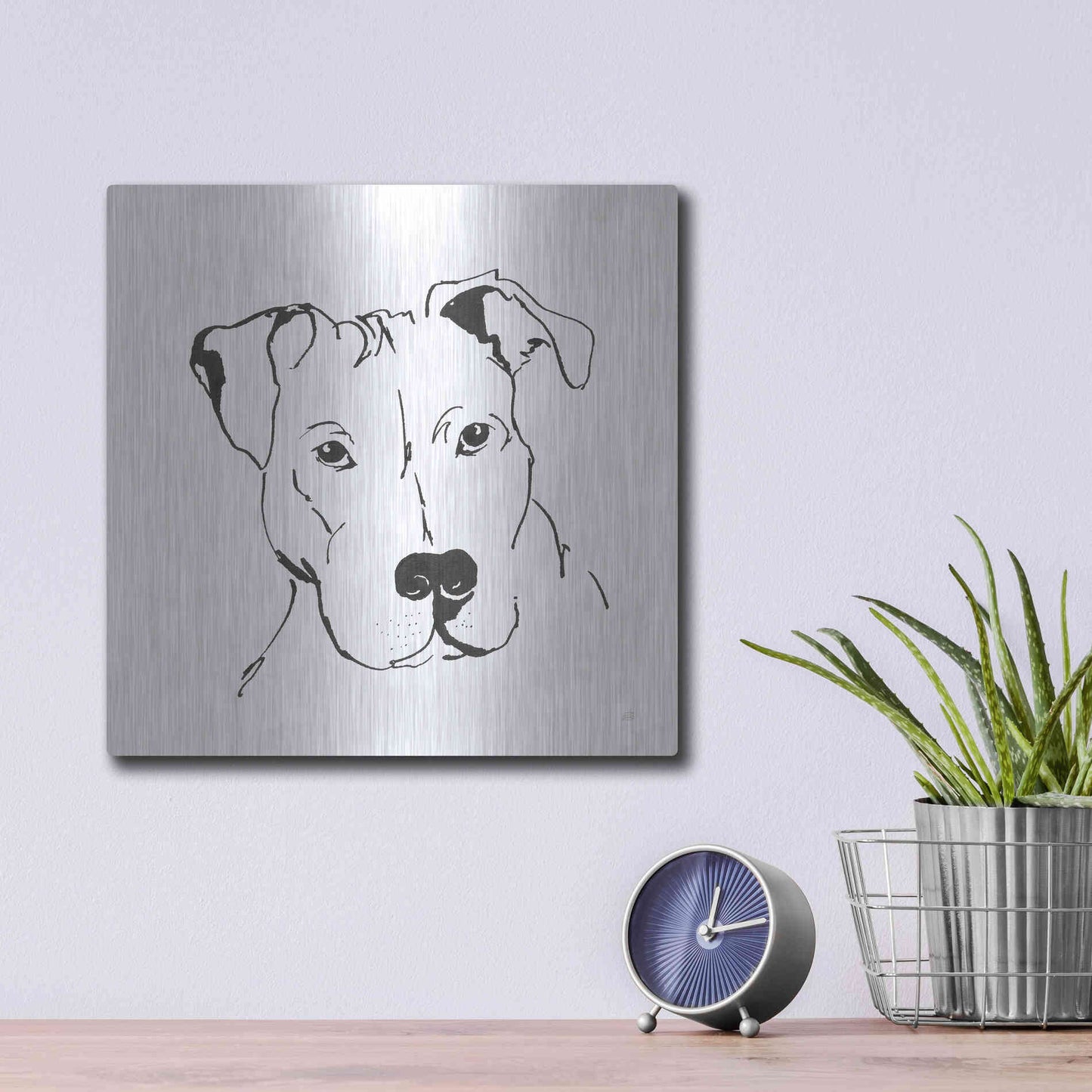 Luxe Metal Art 'Line Dog Pitbull II' by Chris Paschke, Metal Wall Art,12x12