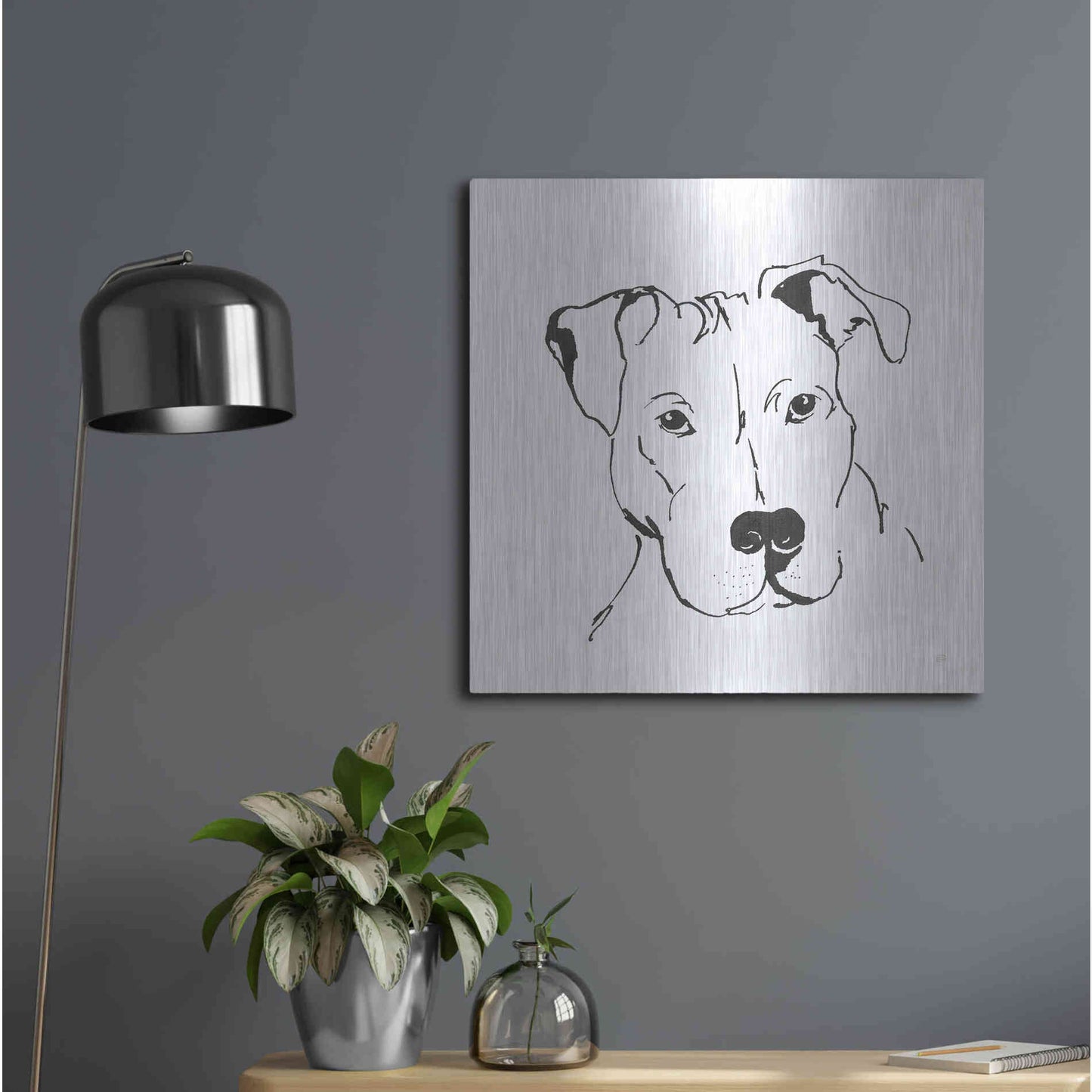 Luxe Metal Art 'Line Dog Pitbull II' by Chris Paschke, Metal Wall Art,24x24