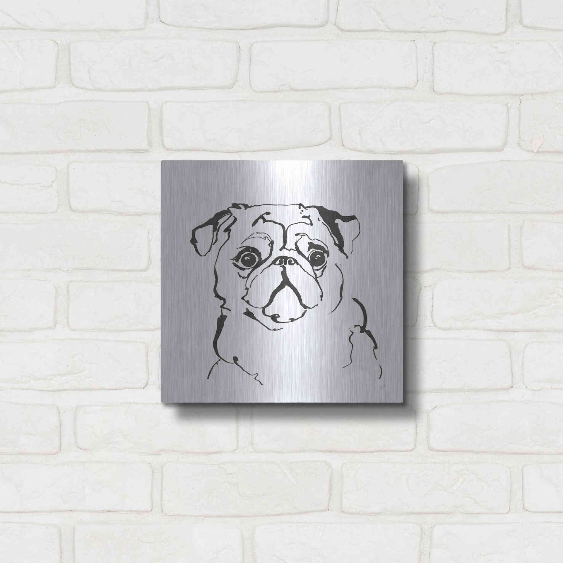 Luxe Metal Art 'Line Dog Pug I' by Chris Paschke, Metal Wall Art,12x12