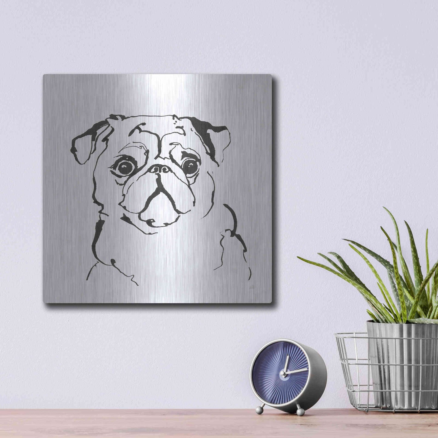 Luxe Metal Art 'Line Dog Pug I' by Chris Paschke, Metal Wall Art,12x12