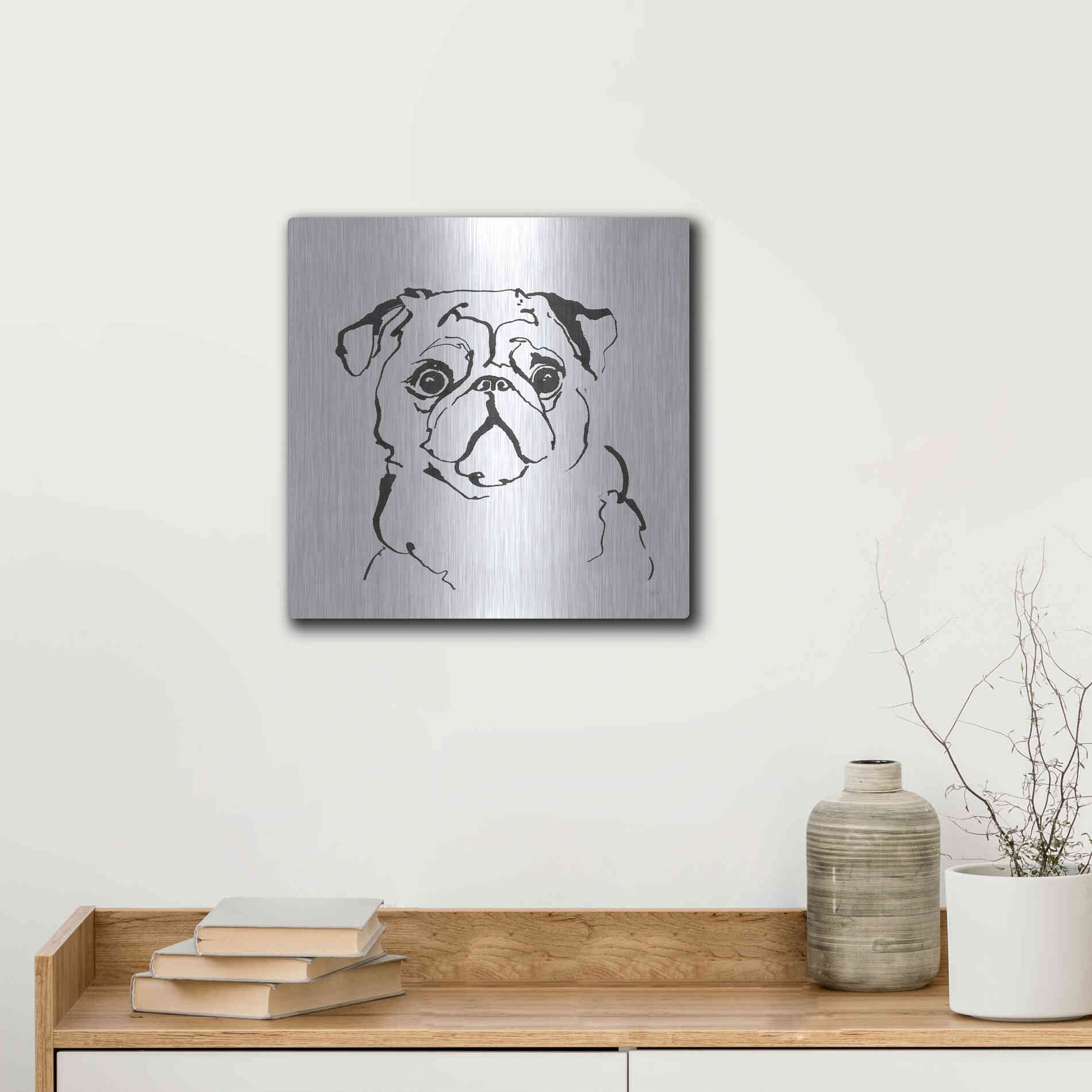 Luxe Metal Art 'Line Dog Pug I' by Chris Paschke, Metal Wall Art,12x12