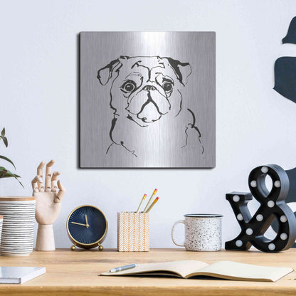 Luxe Metal Art 'Line Dog Pug I' by Chris Paschke, Metal Wall Art,12x12