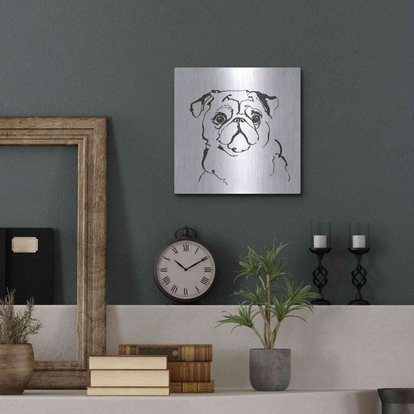 Luxe Metal Art 'Line Dog Pug I' by Chris Paschke, Metal Wall Art,12x12