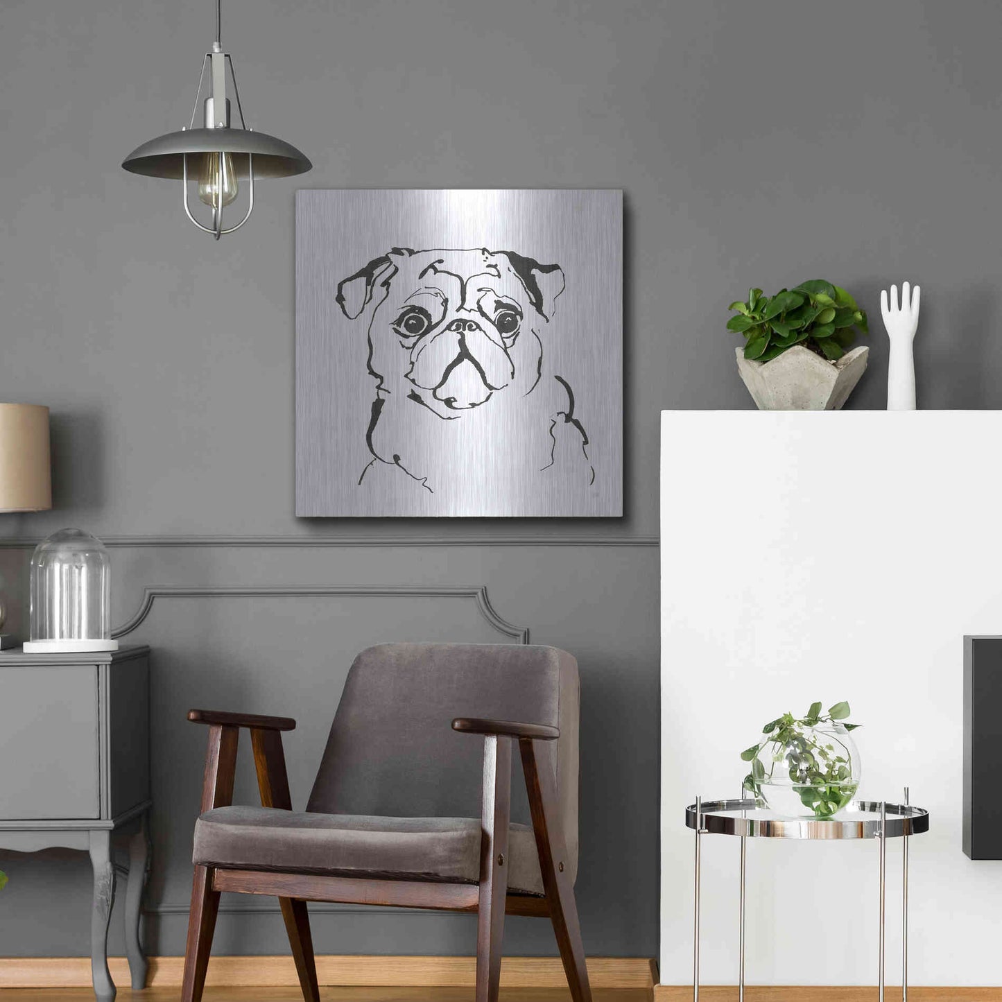 Luxe Metal Art 'Line Dog Pug I' by Chris Paschke, Metal Wall Art,24x24