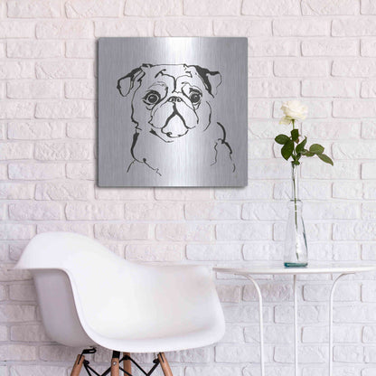 Luxe Metal Art 'Line Dog Pug I' by Chris Paschke, Metal Wall Art,24x24