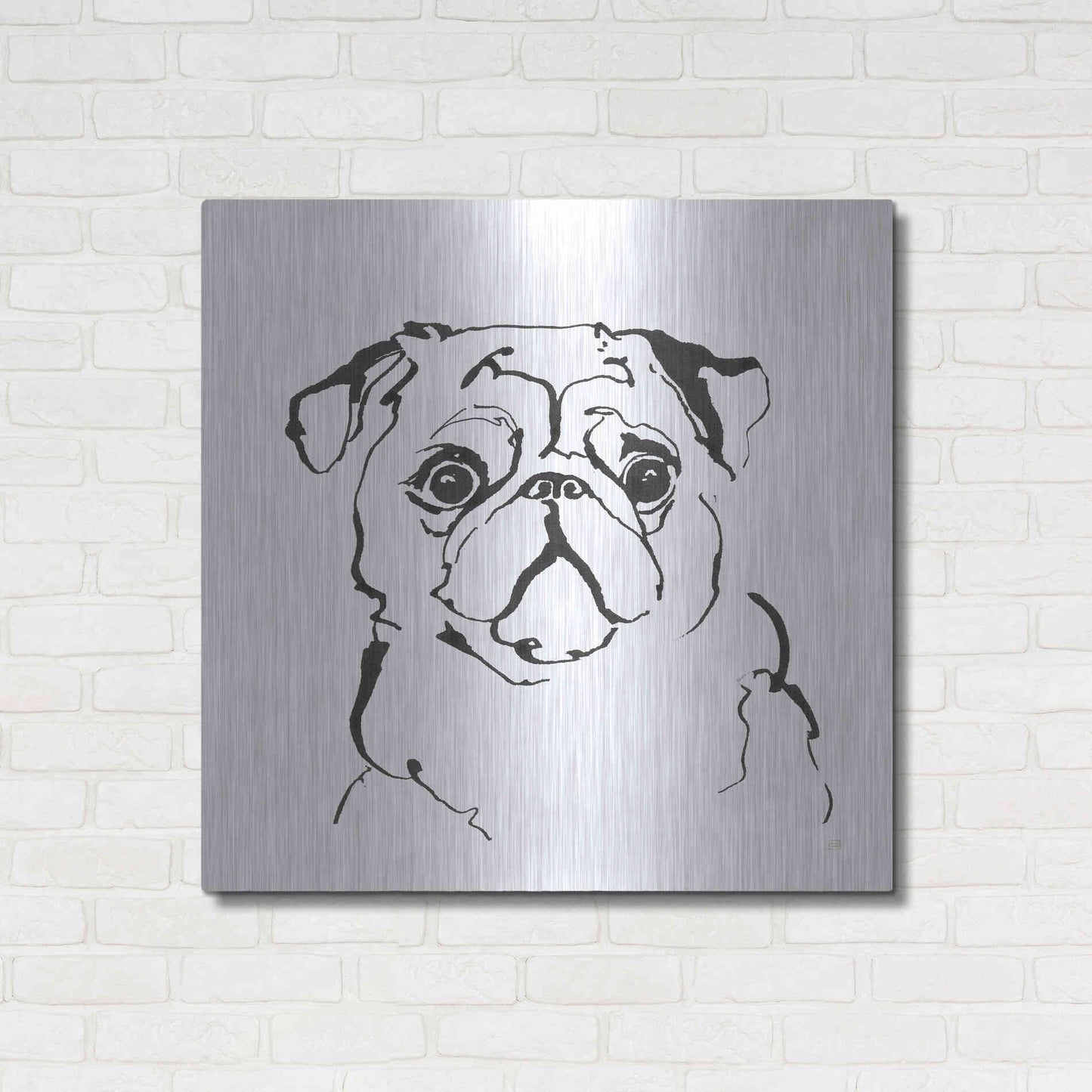 Luxe Metal Art 'Line Dog Pug I' by Chris Paschke, Metal Wall Art,36x36