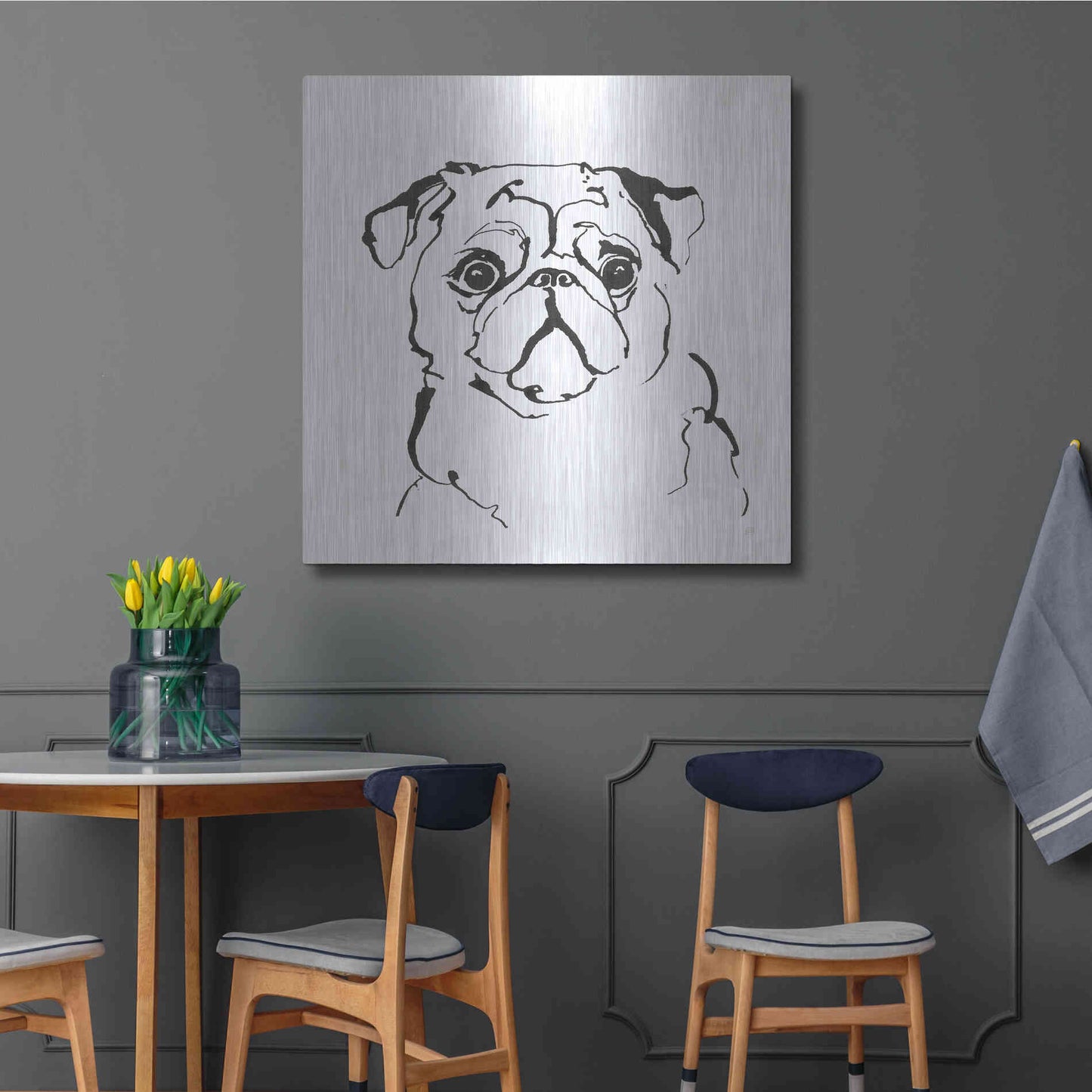 Luxe Metal Art 'Line Dog Pug I' by Chris Paschke, Metal Wall Art,36x36