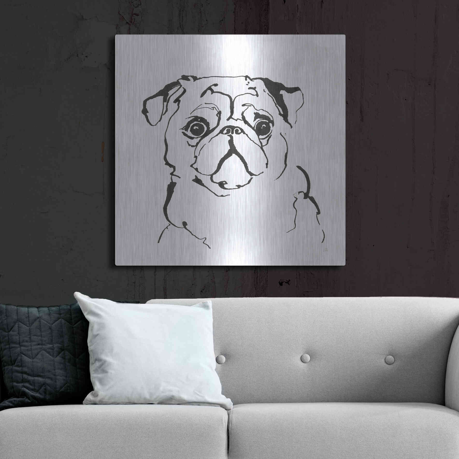 Luxe Metal Art 'Line Dog Pug I' by Chris Paschke, Metal Wall Art,36x36