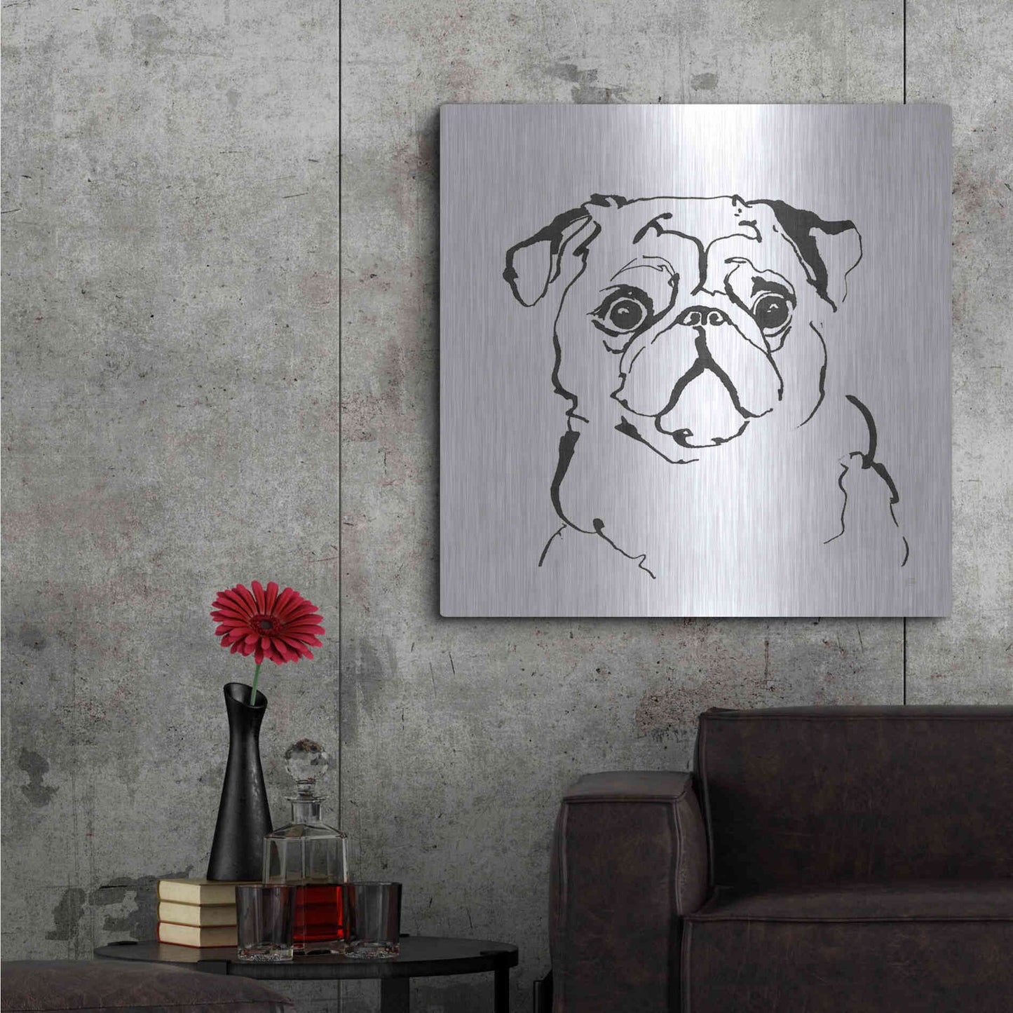 Luxe Metal Art 'Line Dog Pug I' by Chris Paschke, Metal Wall Art,36x36