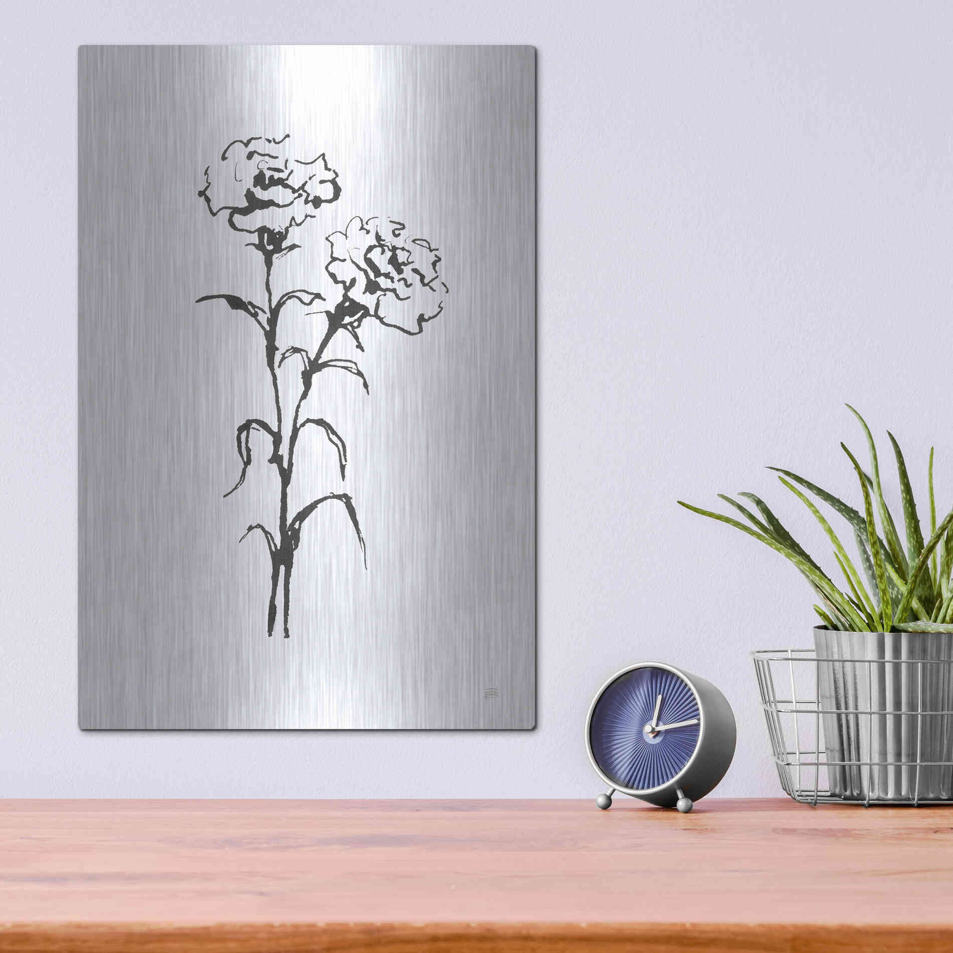 Luxe Metal Art 'Line Carnation II' by Chris Paschke, Metal Wall Art,12x16