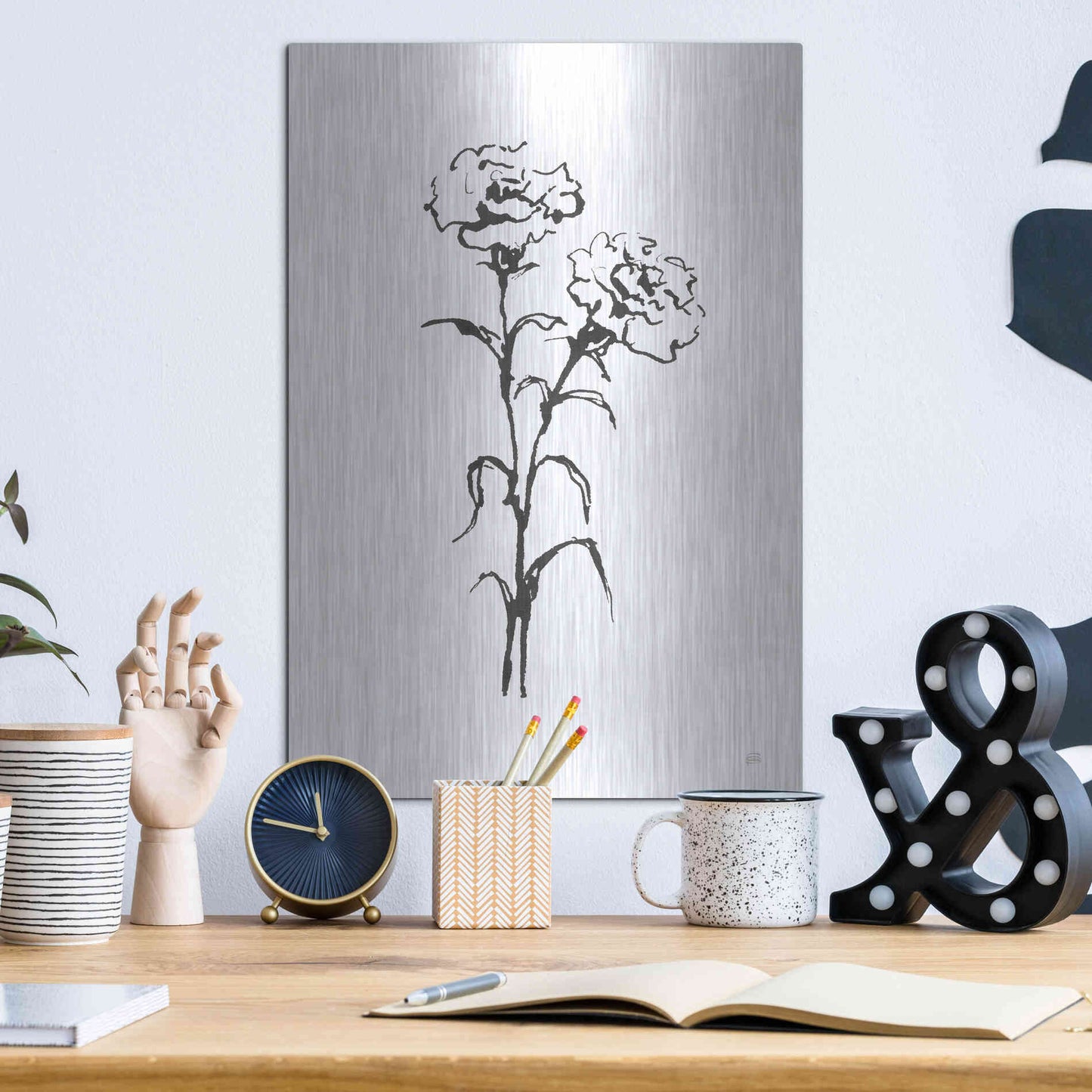 Luxe Metal Art 'Line Carnation II' by Chris Paschke, Metal Wall Art,12x16