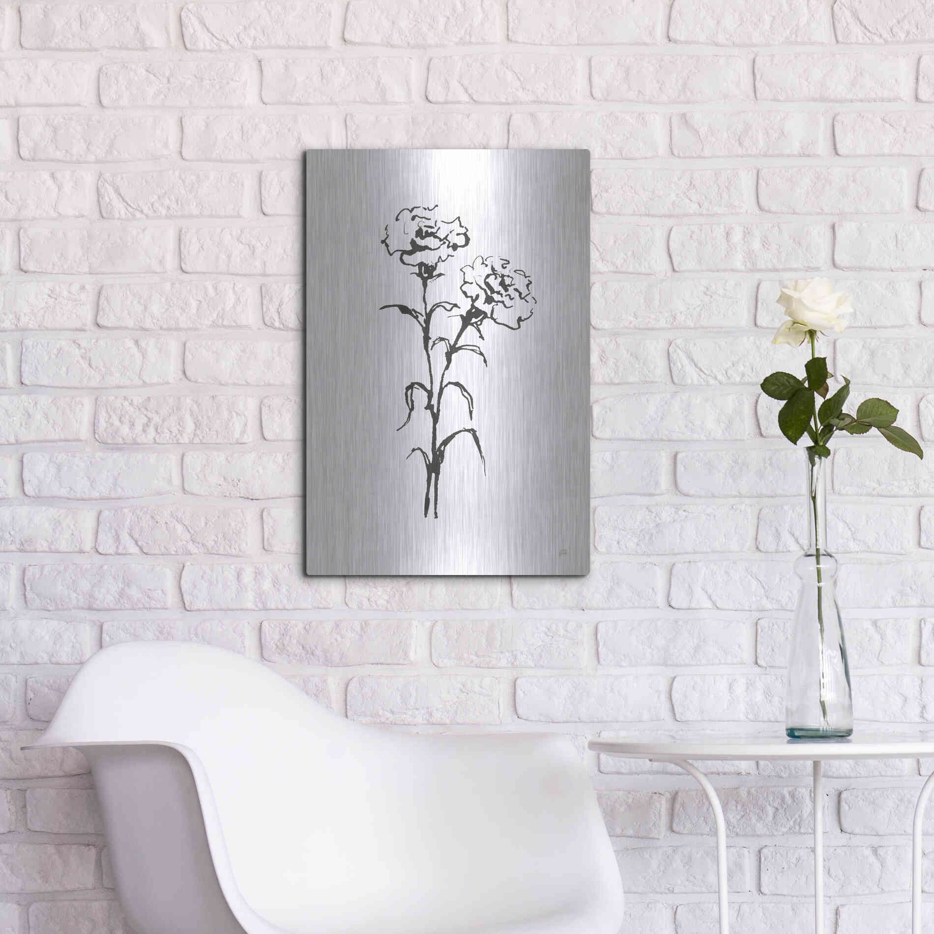 Luxe Metal Art 'Line Carnation II' by Chris Paschke, Metal Wall Art,16x24