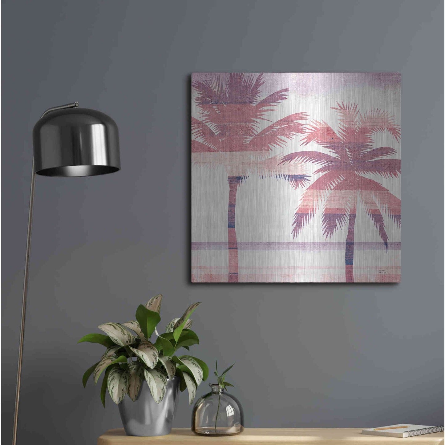 Luxe Metal Art 'Beachscape Palms III Pink Purple' by Michael Mullan, Metal Wall Art,24x24