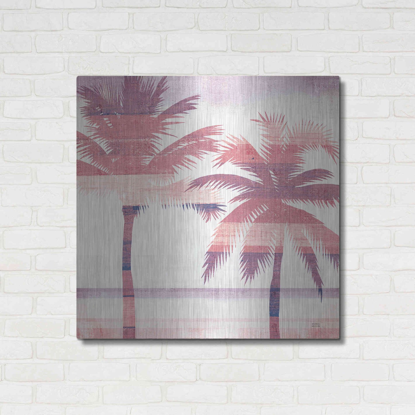 Luxe Metal Art 'Beachscape Palms III Pink Purple' by Michael Mullan, Metal Wall Art,36x36