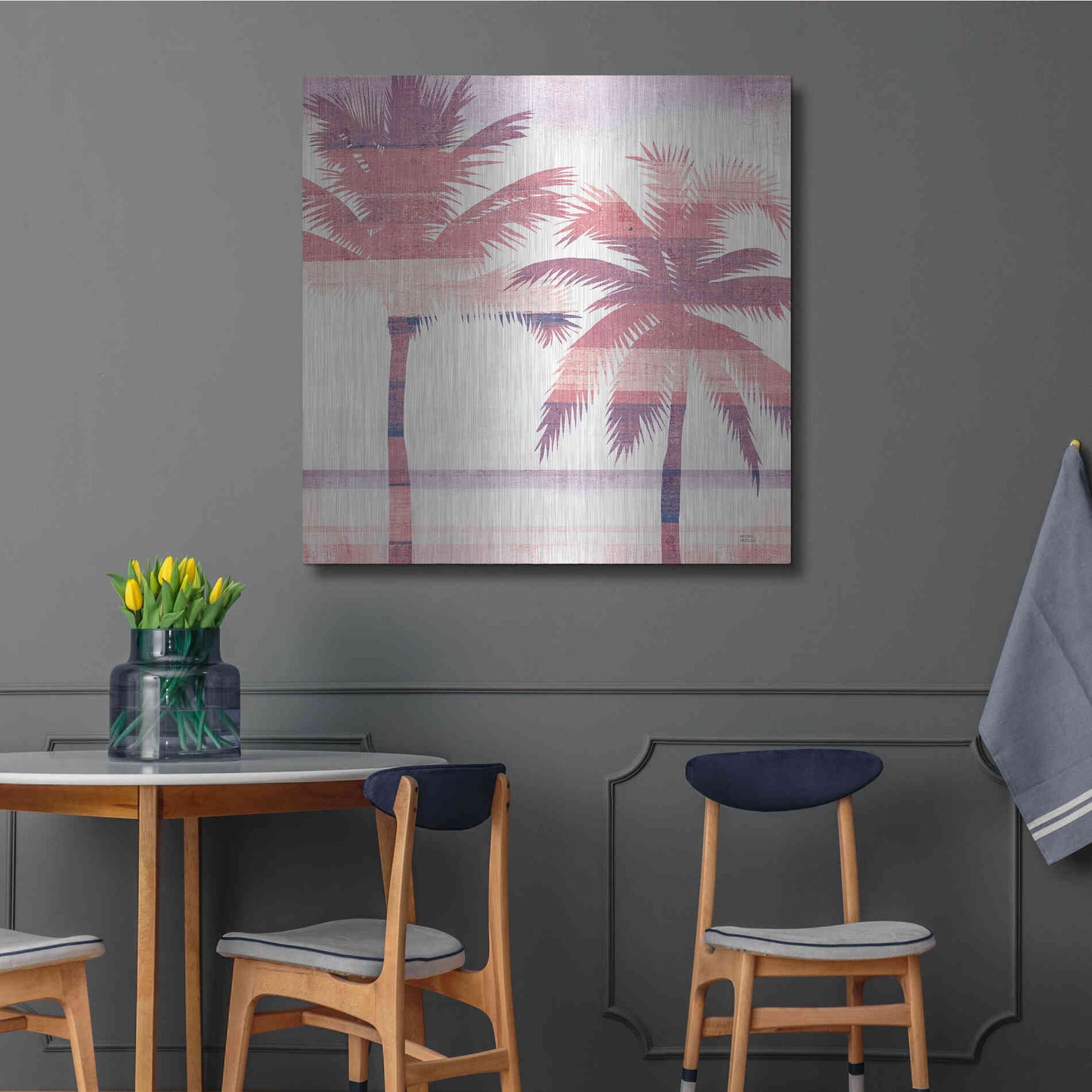 Luxe Metal Art 'Beachscape Palms III Pink Purple' by Michael Mullan, Metal Wall Art,36x36