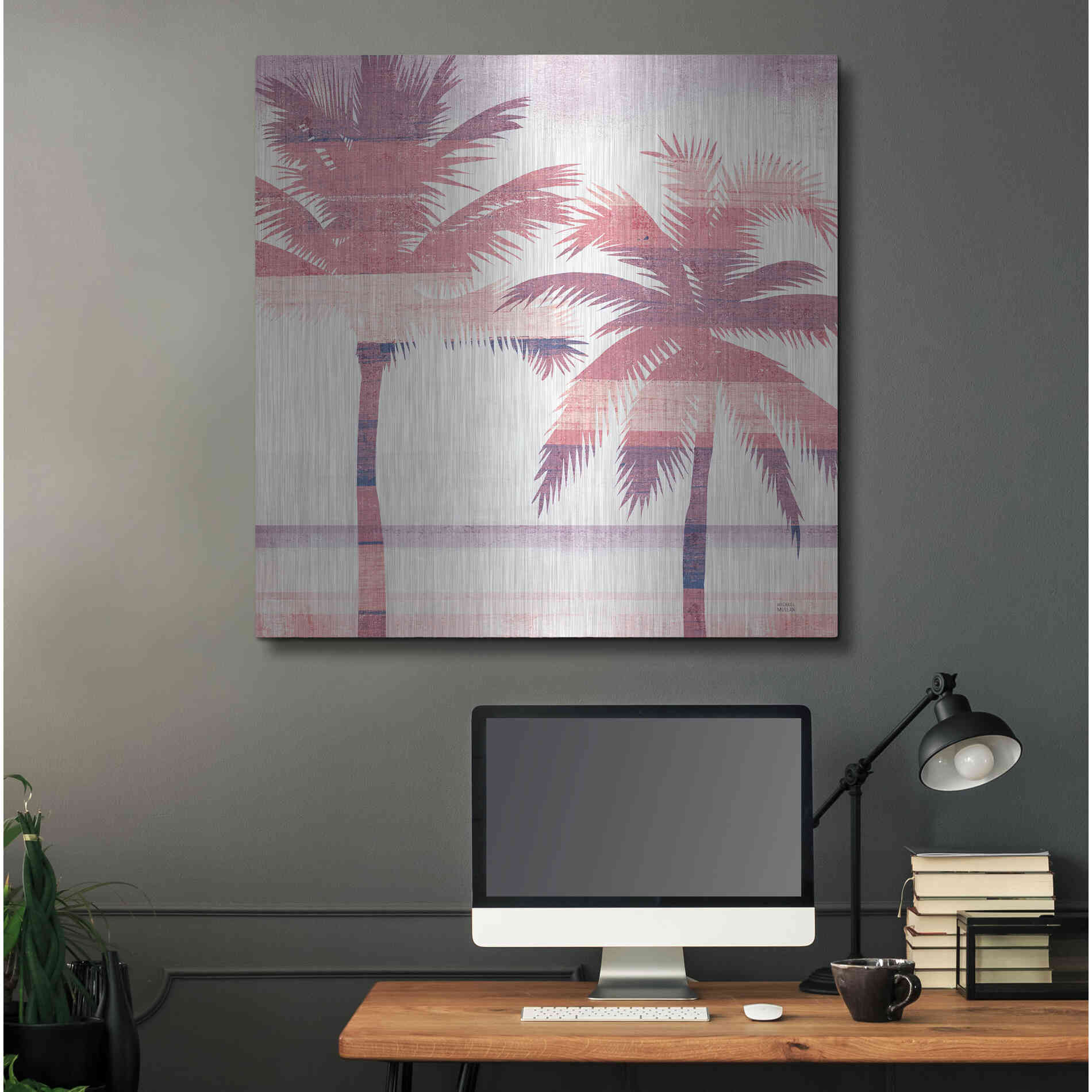 Luxe Metal Art 'Beachscape Palms III Pink Purple' by Michael Mullan, Metal Wall Art,36x36