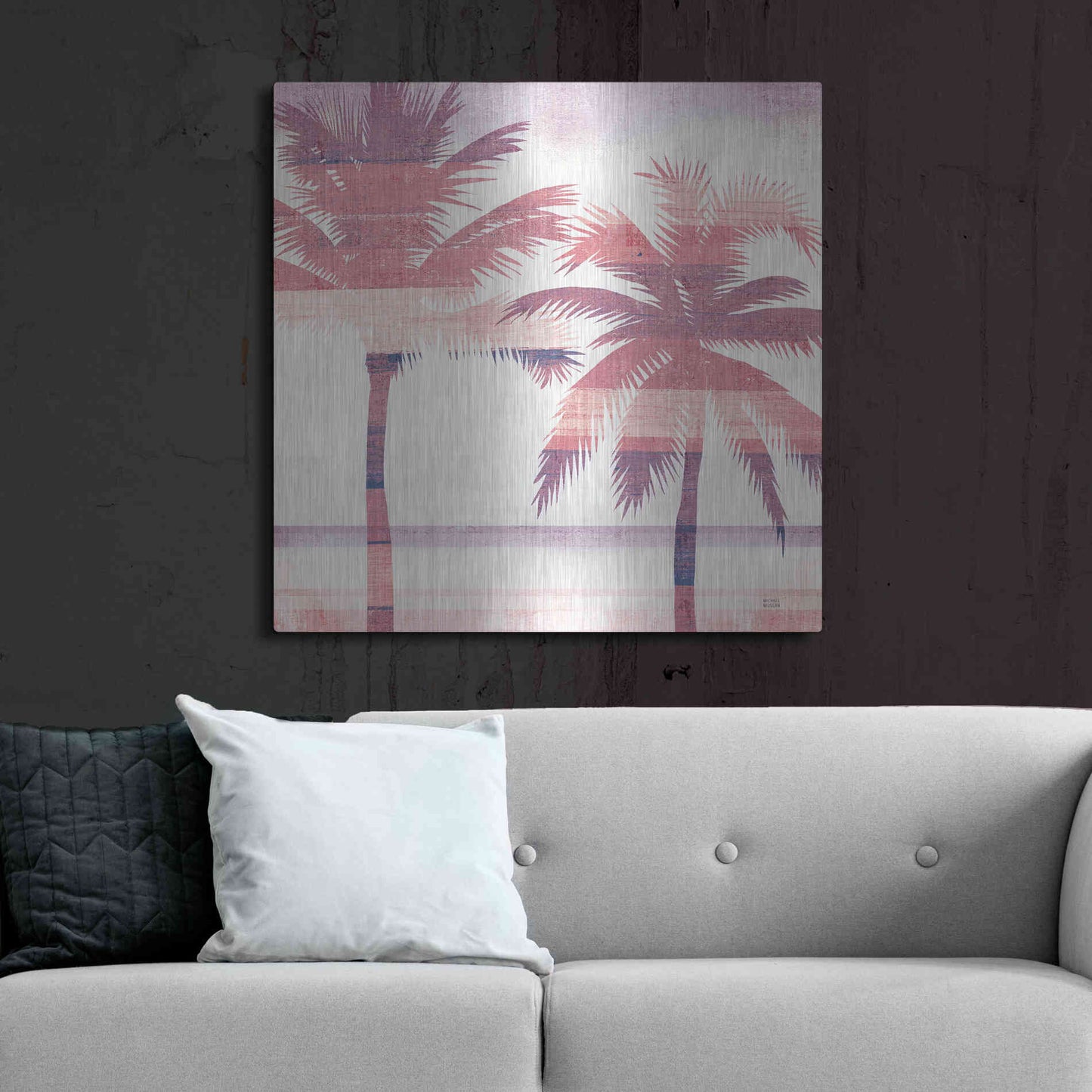 Luxe Metal Art 'Beachscape Palms III Pink Purple' by Michael Mullan, Metal Wall Art,36x36