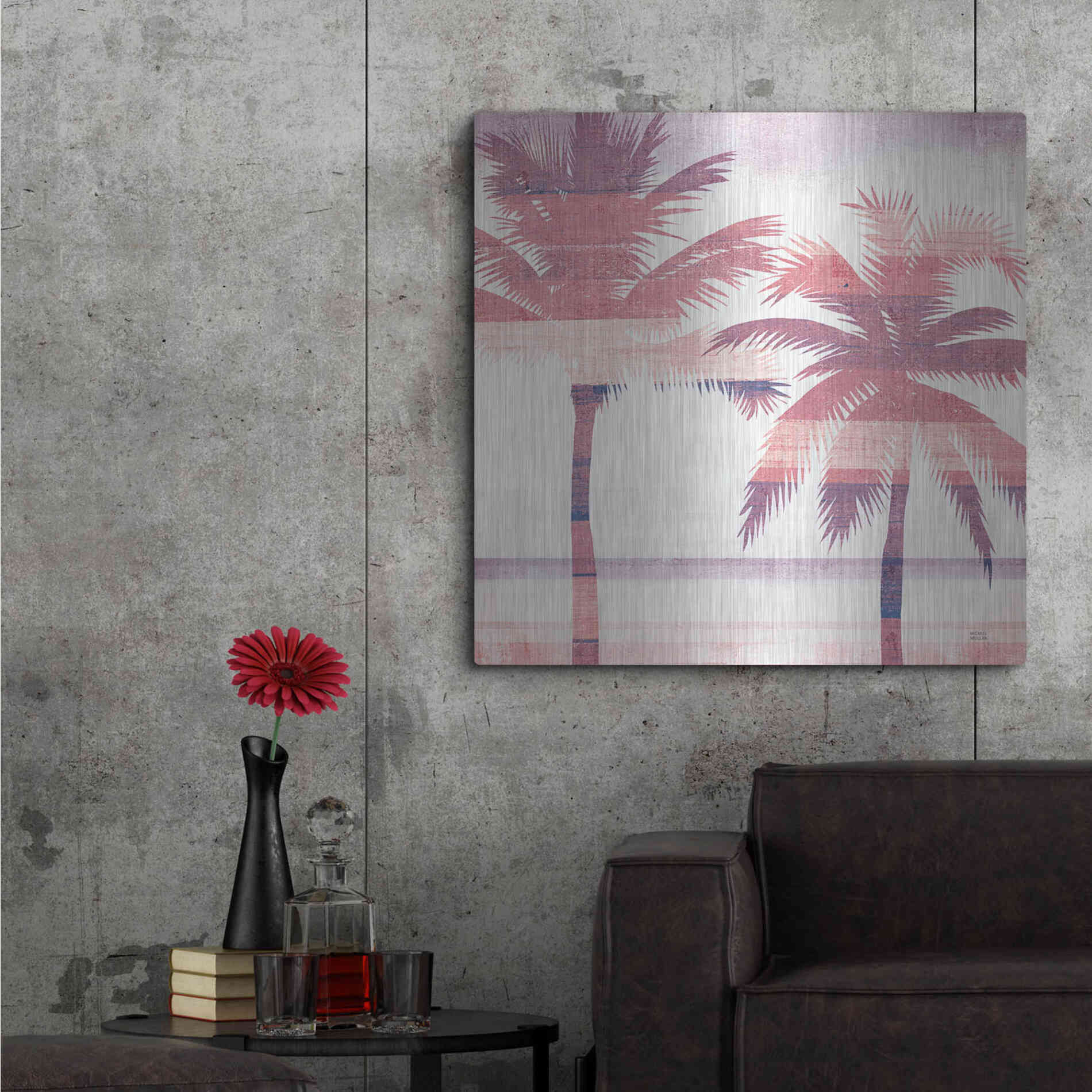 Luxe Metal Art 'Beachscape Palms III Pink Purple' by Michael Mullan, Metal Wall Art,36x36