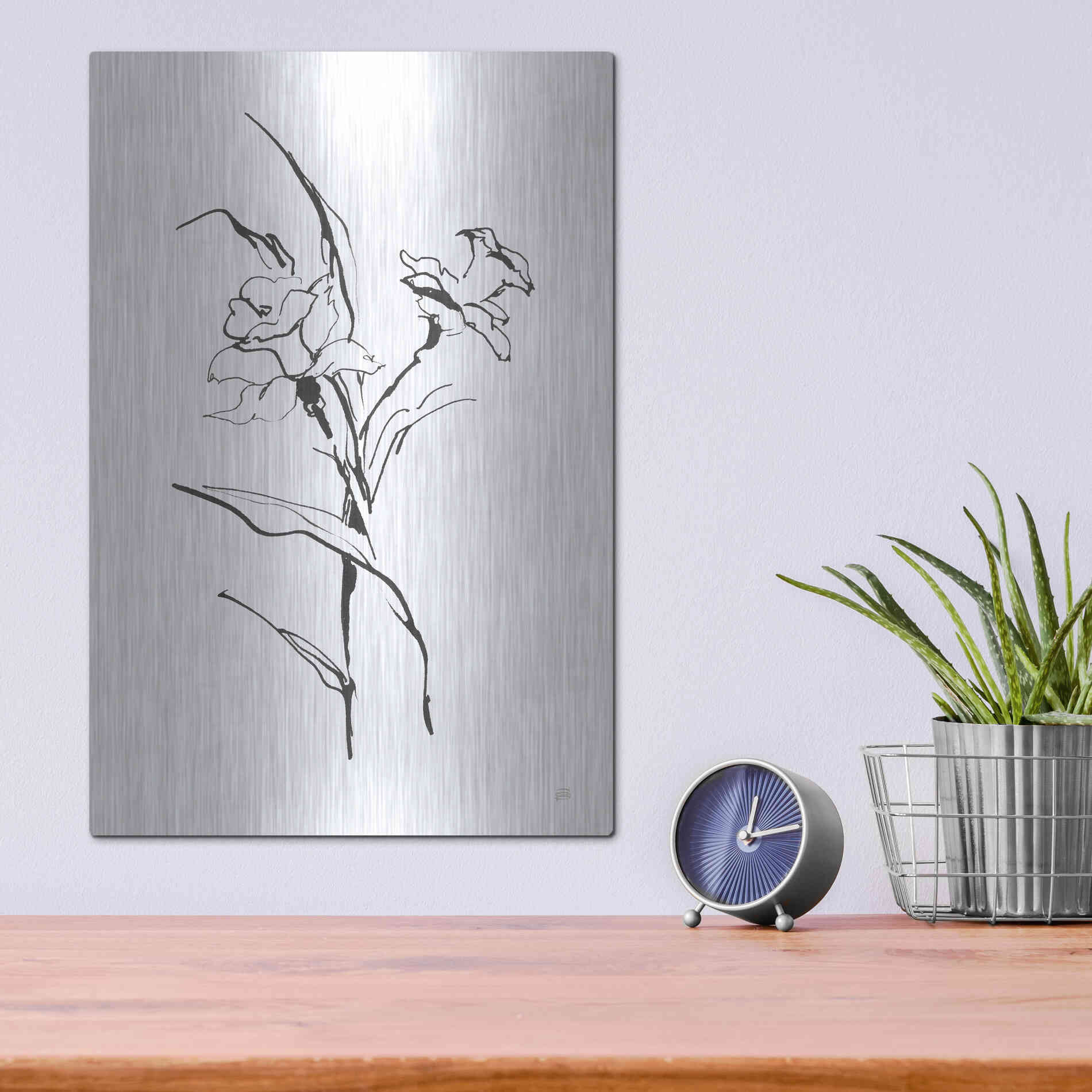 Luxe Metal Art 'Line Daffodil' by Chris Paschke, Metal Wall Art,12x16