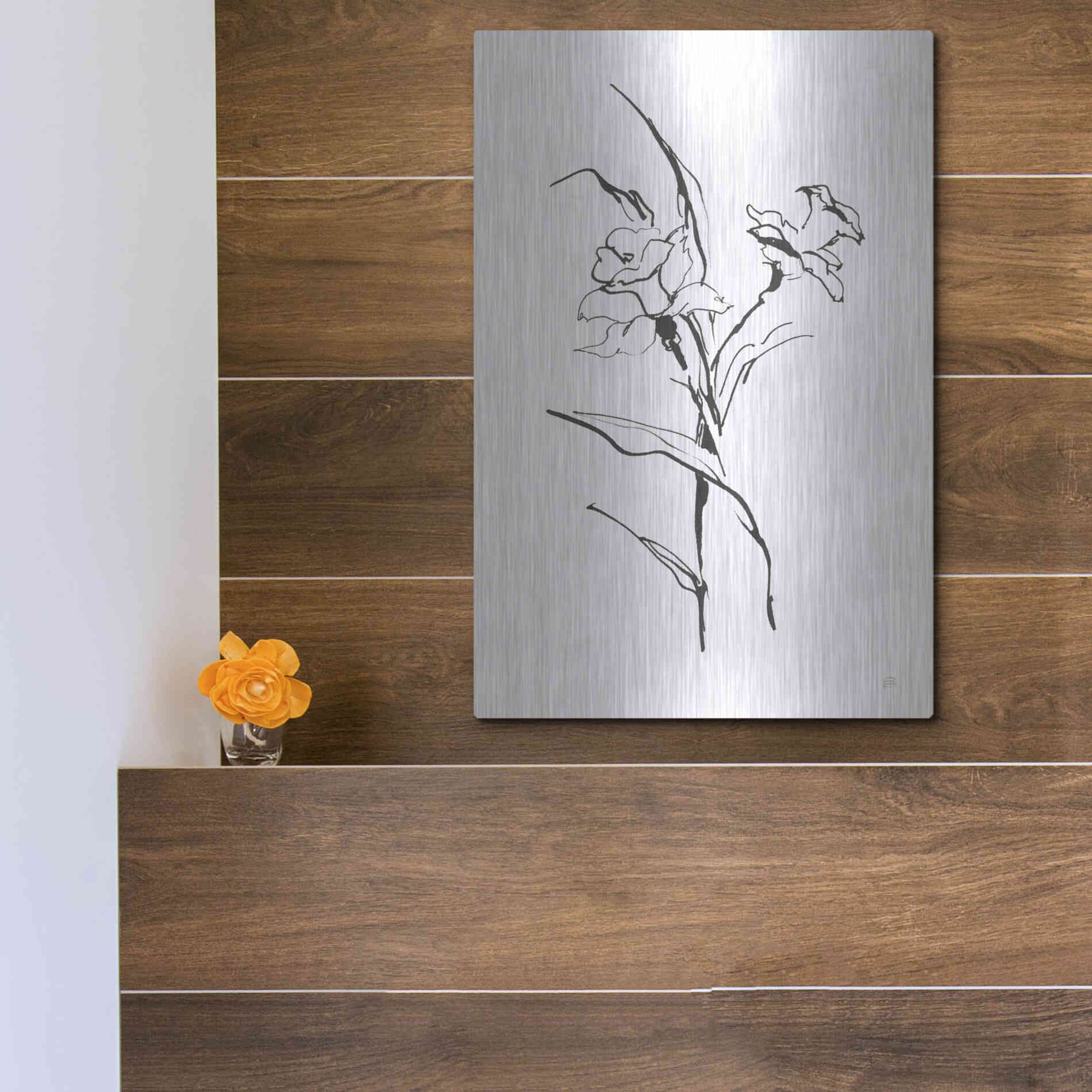 Luxe Metal Art 'Line Daffodil' by Chris Paschke, Metal Wall Art,12x16