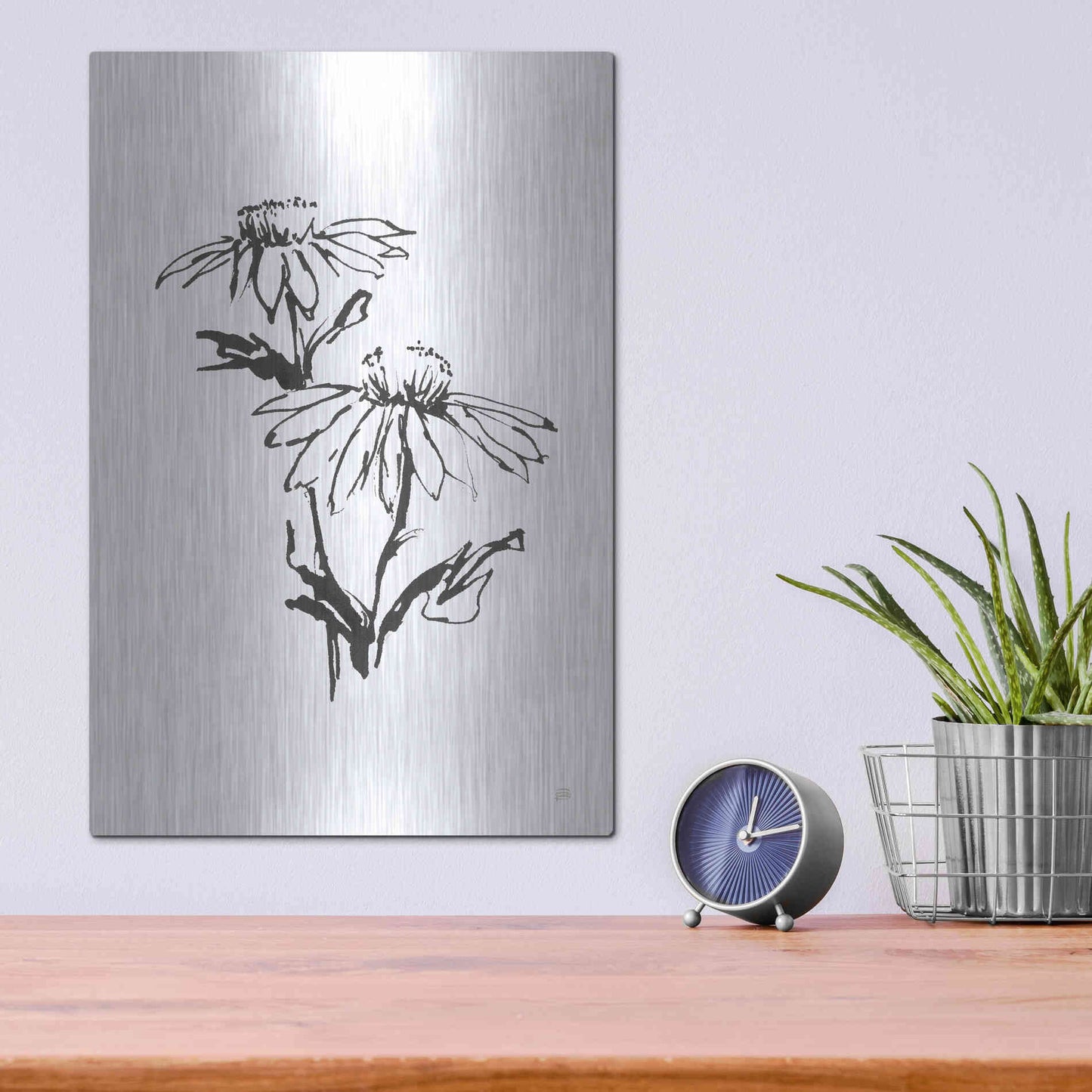 Luxe Metal Art 'Line Echinacea II' by Chris Paschke, Metal Wall Art,12x16
