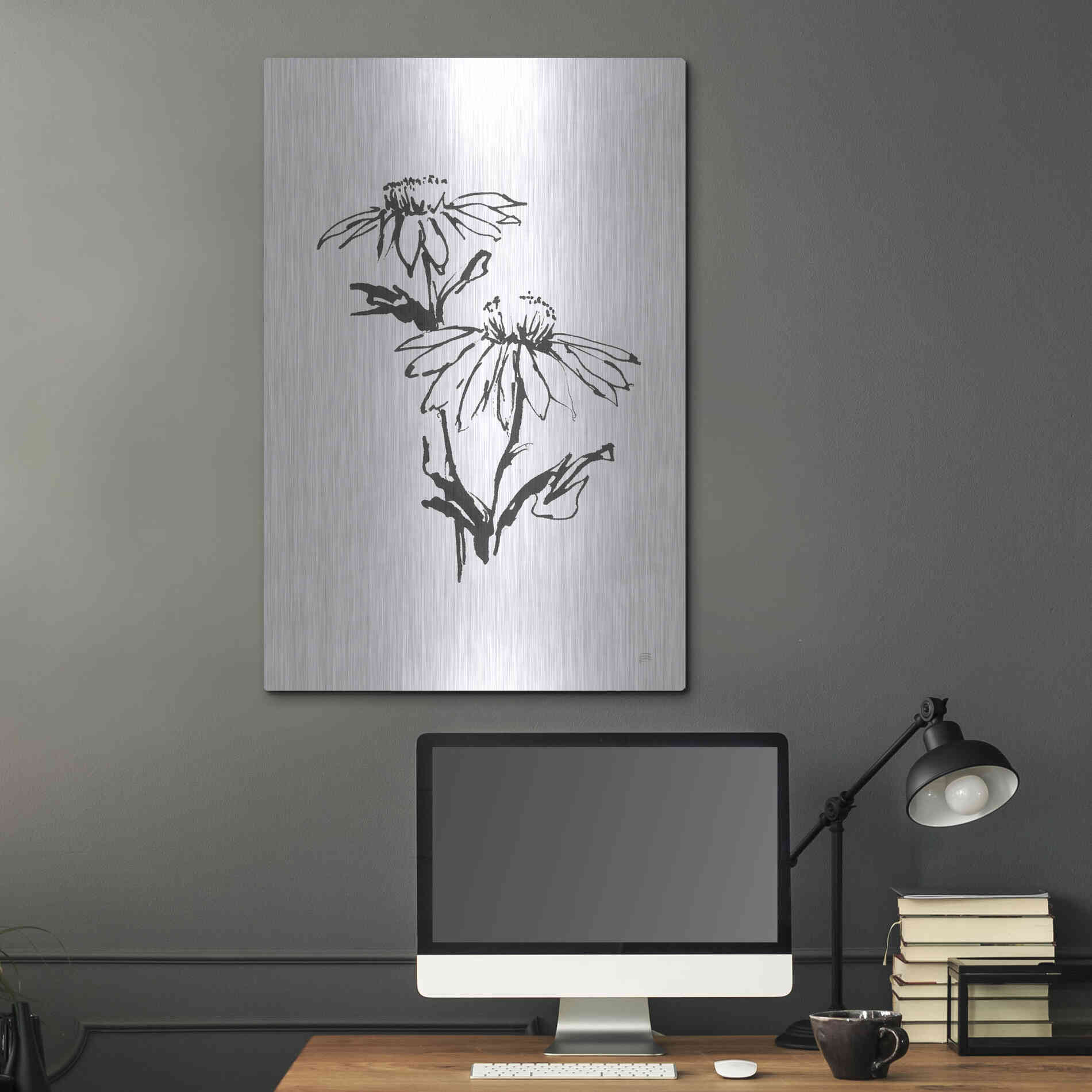 Luxe Metal Art 'Line Echinacea II' by Chris Paschke, Metal Wall Art,24x36