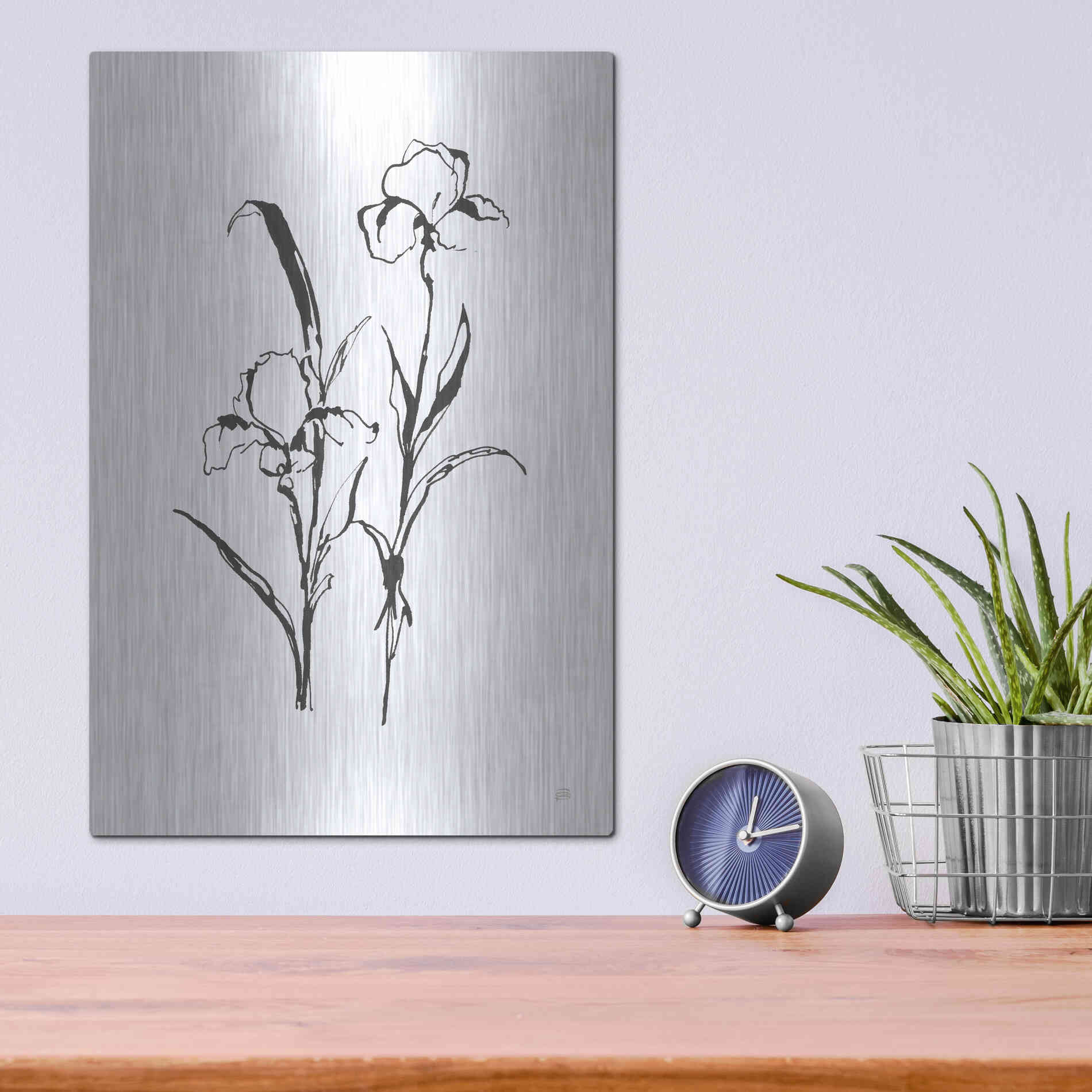 Luxe Metal Art 'Line Iris I' by Chris Paschke, Metal Wall Art,12x16