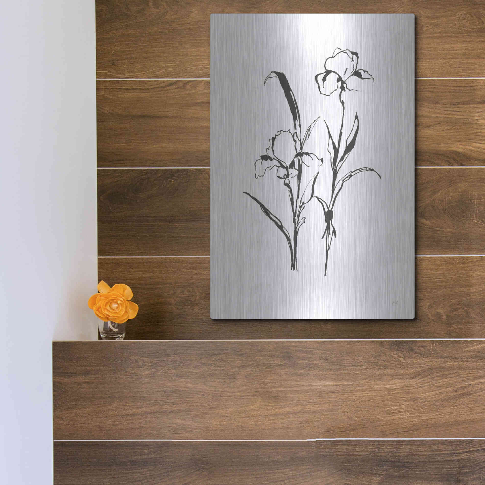 Luxe Metal Art 'Line Iris I' by Chris Paschke, Metal Wall Art,12x16