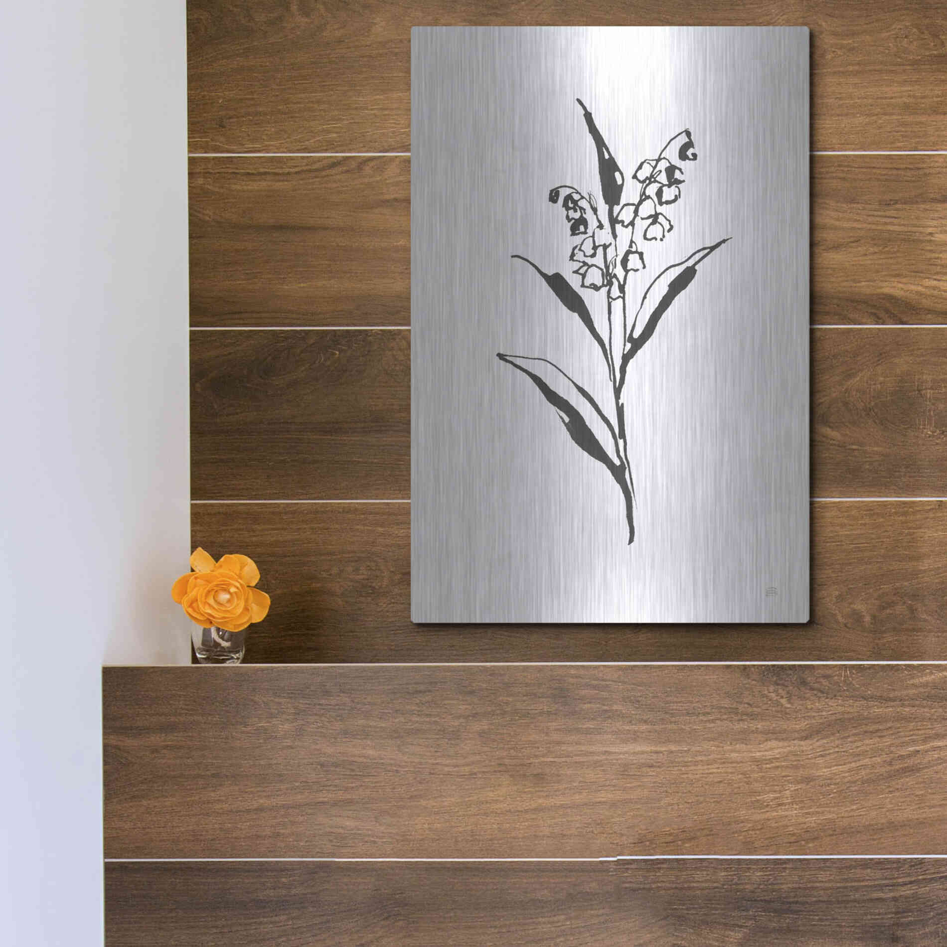 Luxe Metal Art 'Line Lily of the Valley II' by Chris Paschke, Metal Wall Art,12x16