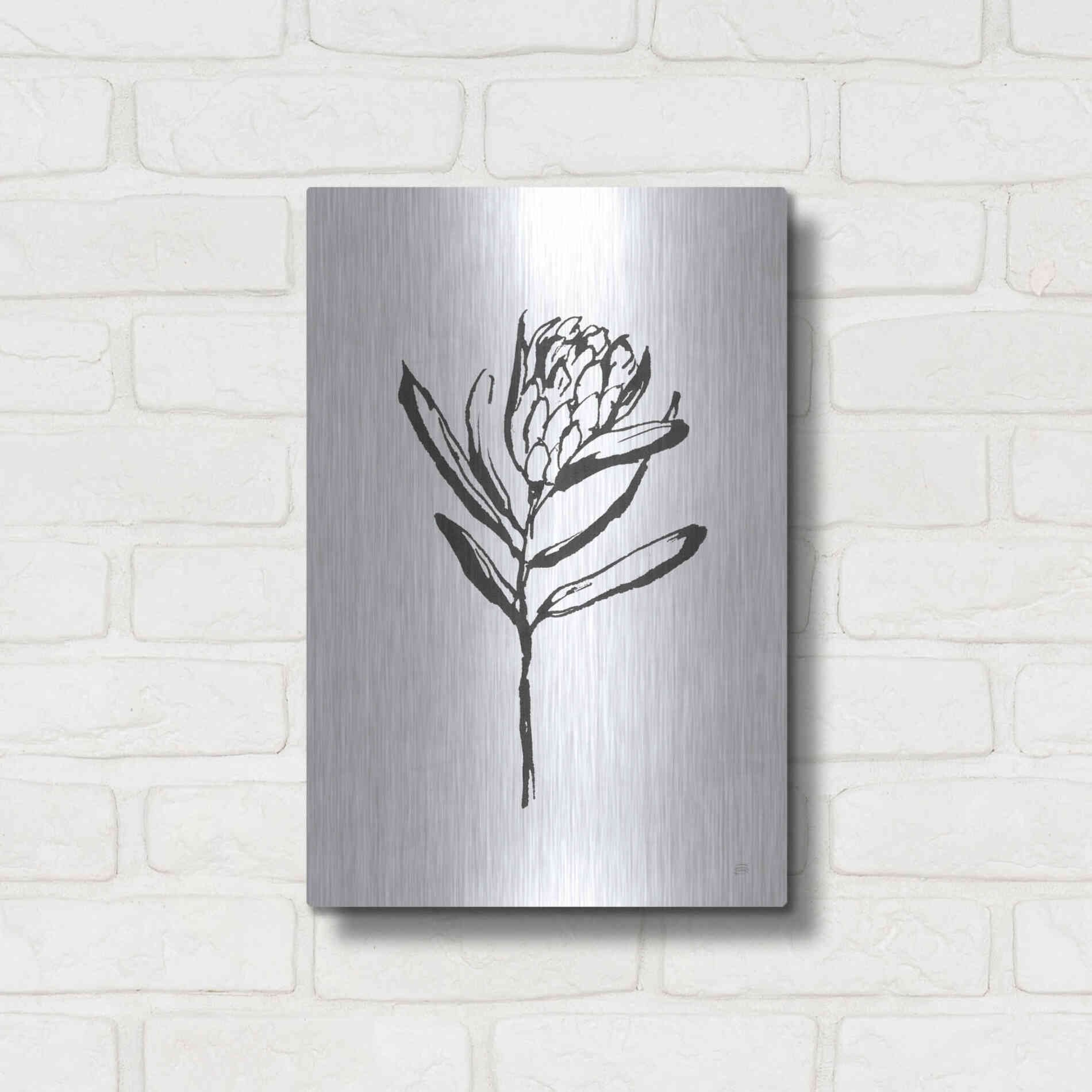 Luxe Metal Art 'Line Protea I' by Chris Paschke, Metal Wall Art,12x16