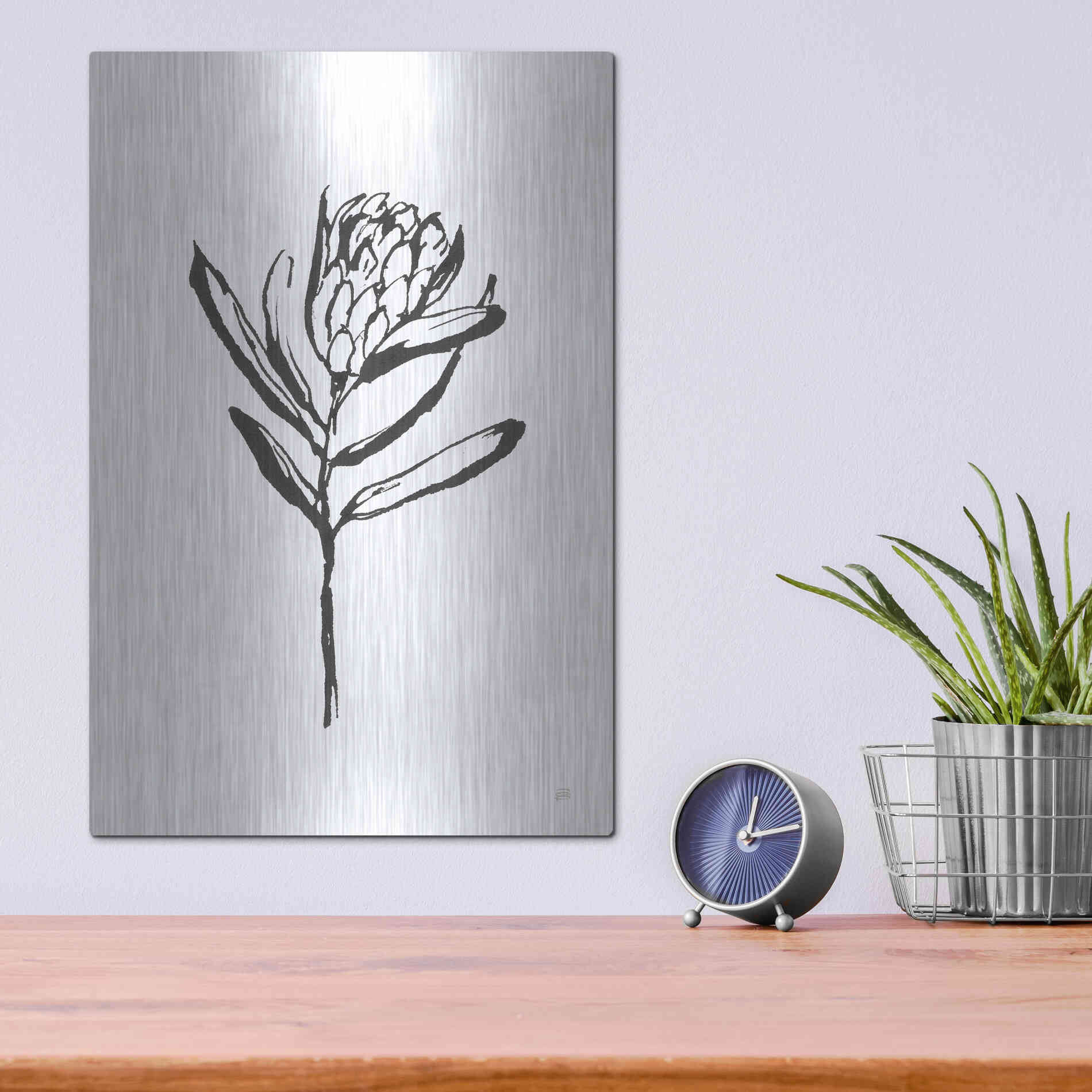 Luxe Metal Art 'Line Protea I' by Chris Paschke, Metal Wall Art,12x16