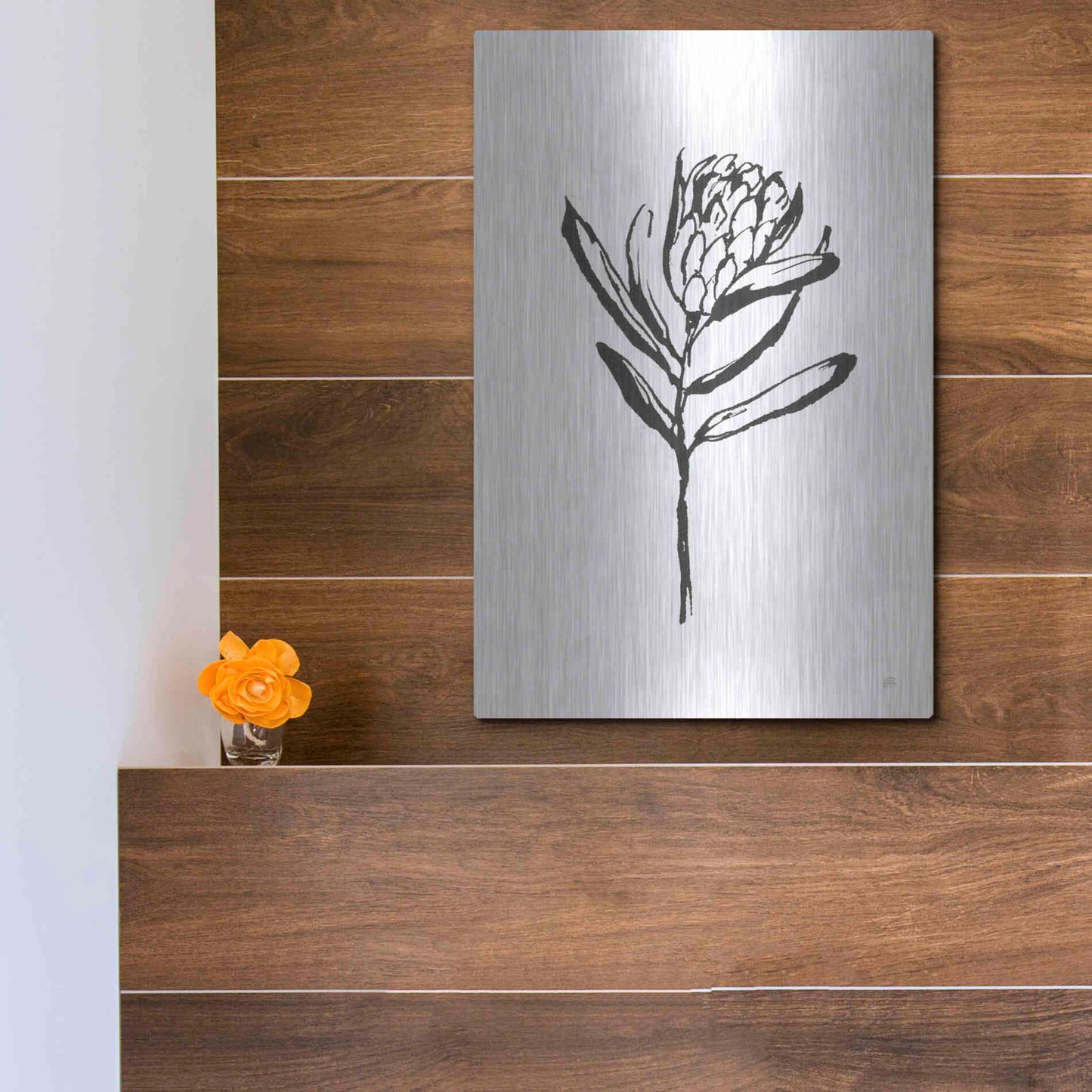 Luxe Metal Art 'Line Protea I' by Chris Paschke, Metal Wall Art,12x16