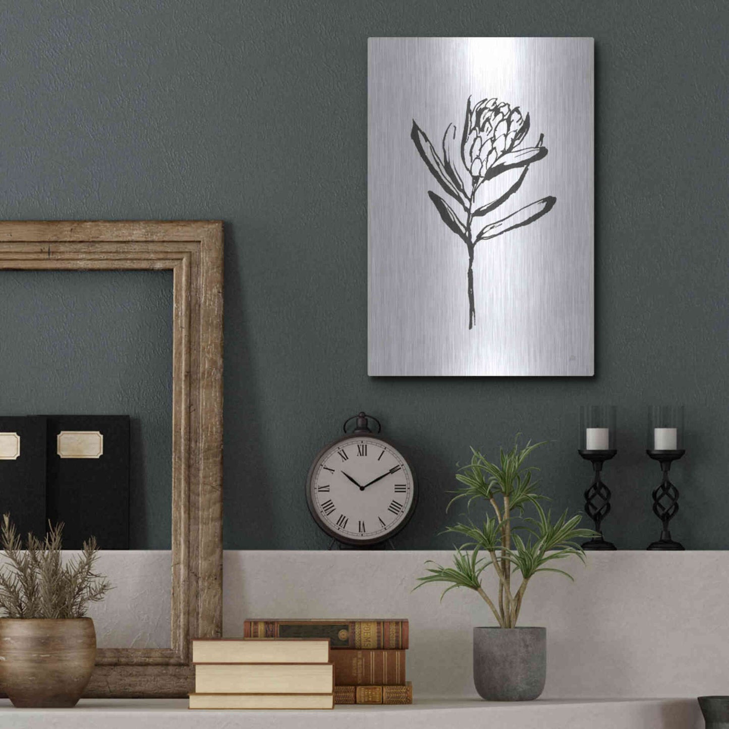 Luxe Metal Art 'Line Protea I' by Chris Paschke, Metal Wall Art,12x16