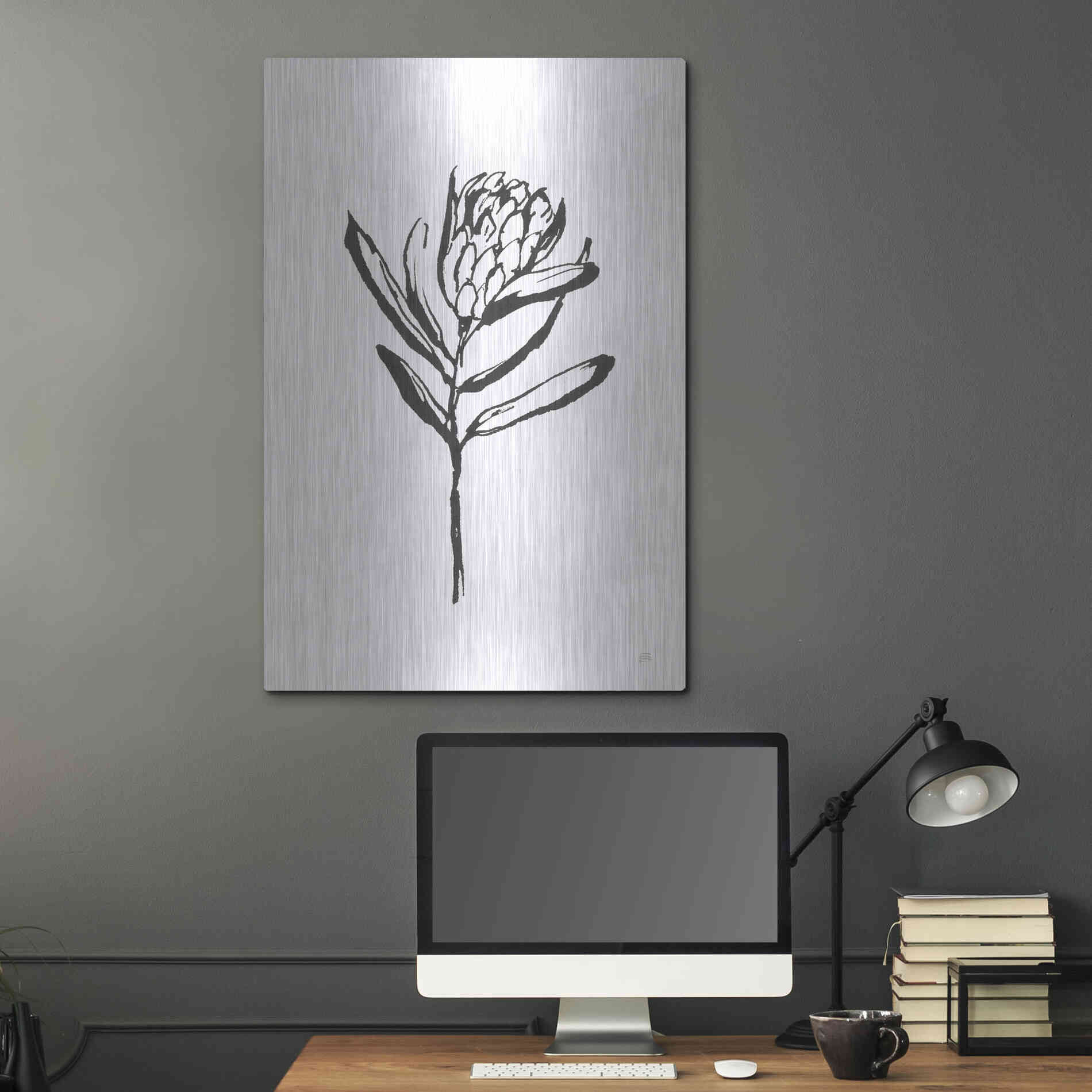 Luxe Metal Art 'Line Protea I' by Chris Paschke, Metal Wall Art,24x36
