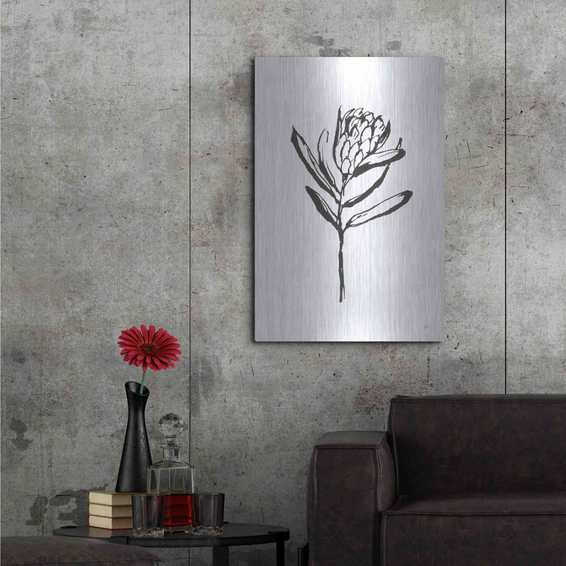 Luxe Metal Art 'Line Protea I' by Chris Paschke, Metal Wall Art,24x36
