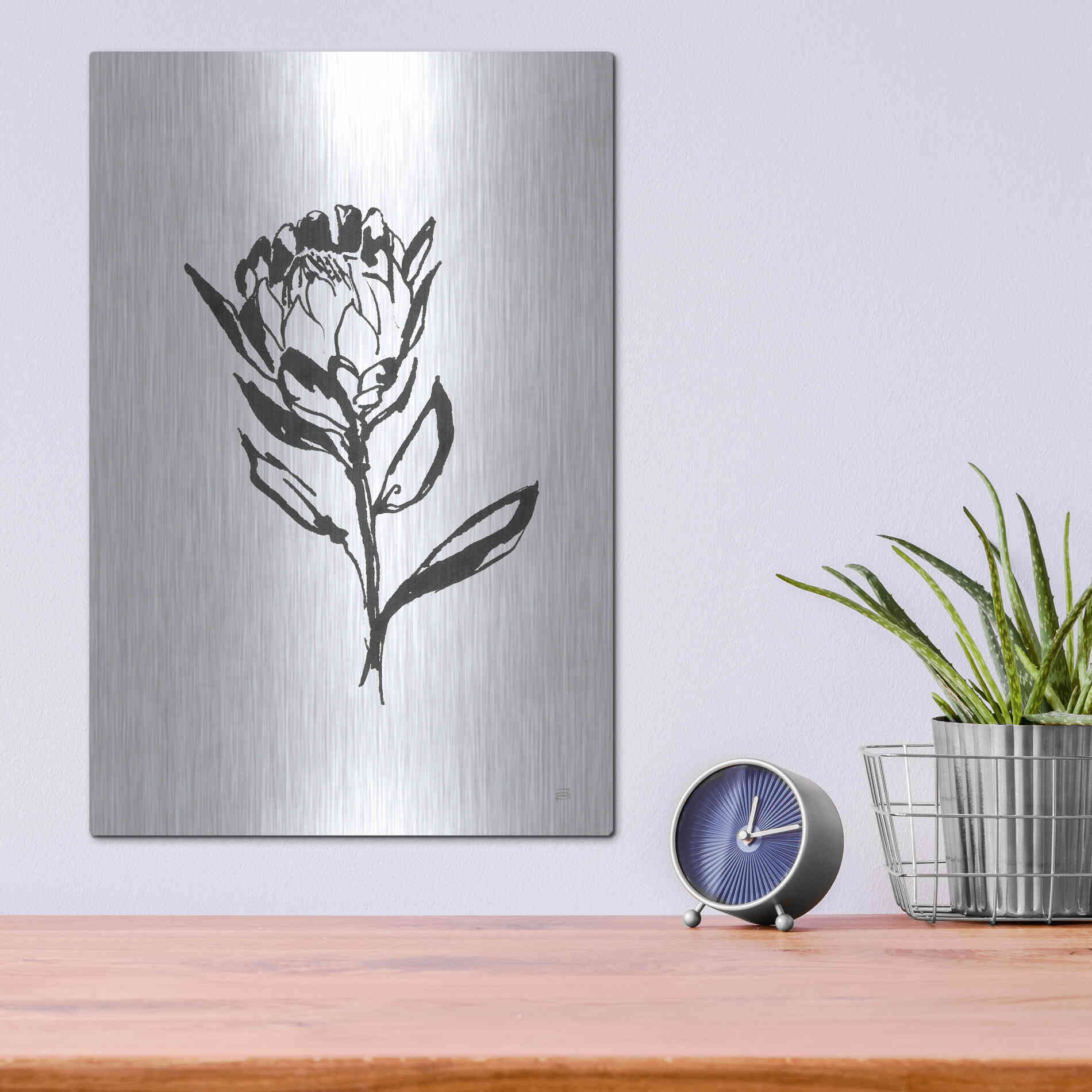 Luxe Metal Art 'Line Protea II' by Chris Paschke, Metal Wall Art,12x16