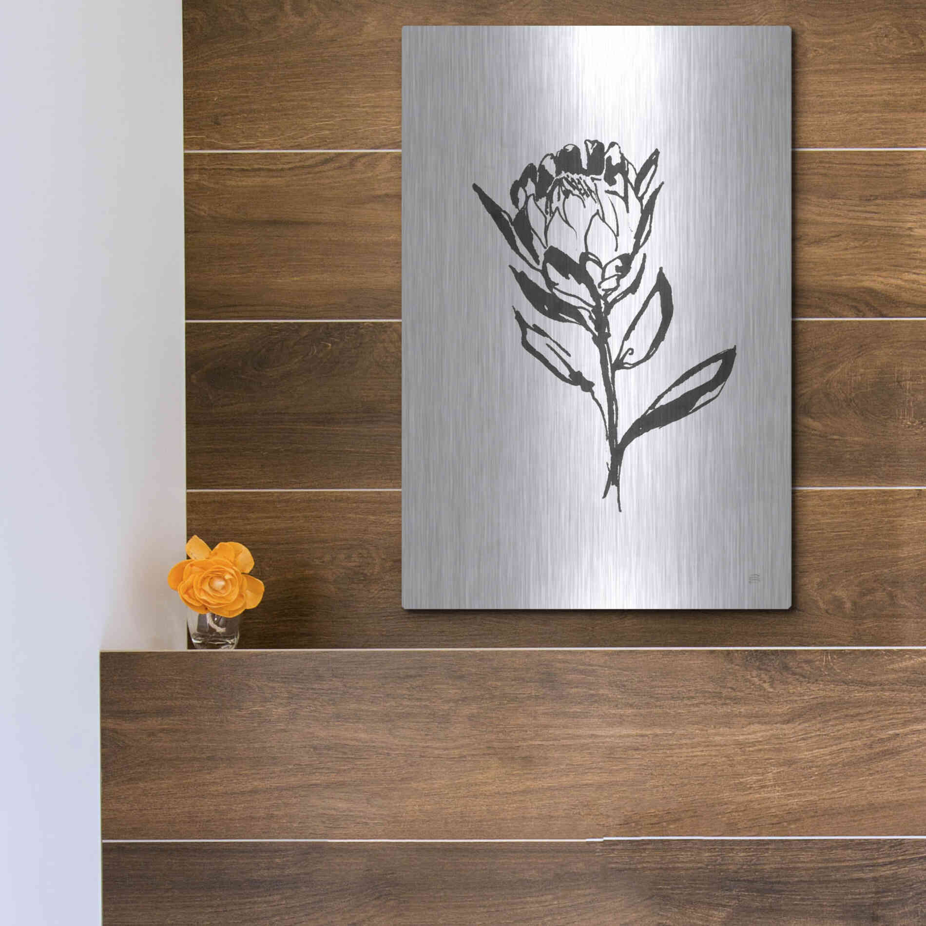 Luxe Metal Art 'Line Protea II' by Chris Paschke, Metal Wall Art,12x16