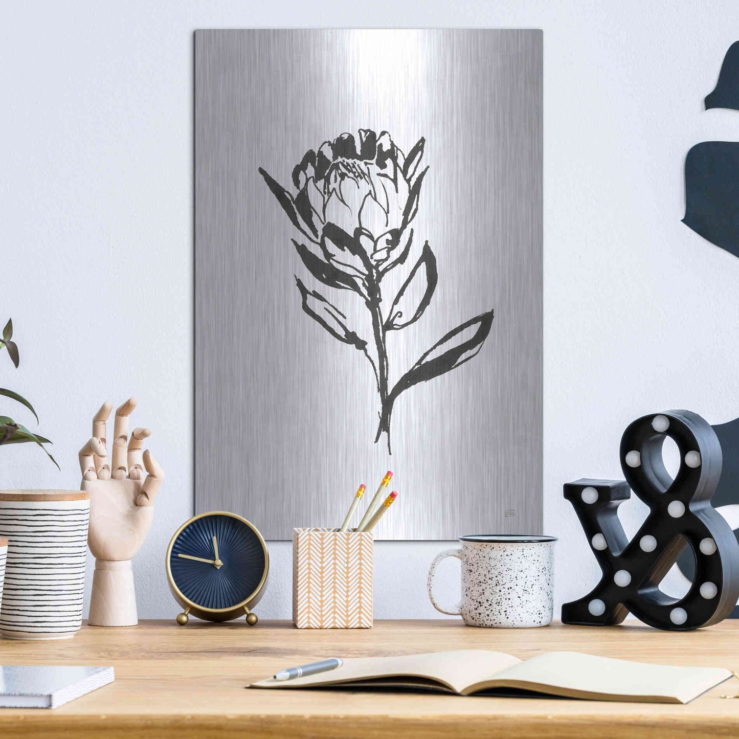 Luxe Metal Art 'Line Protea II' by Chris Paschke, Metal Wall Art,12x16