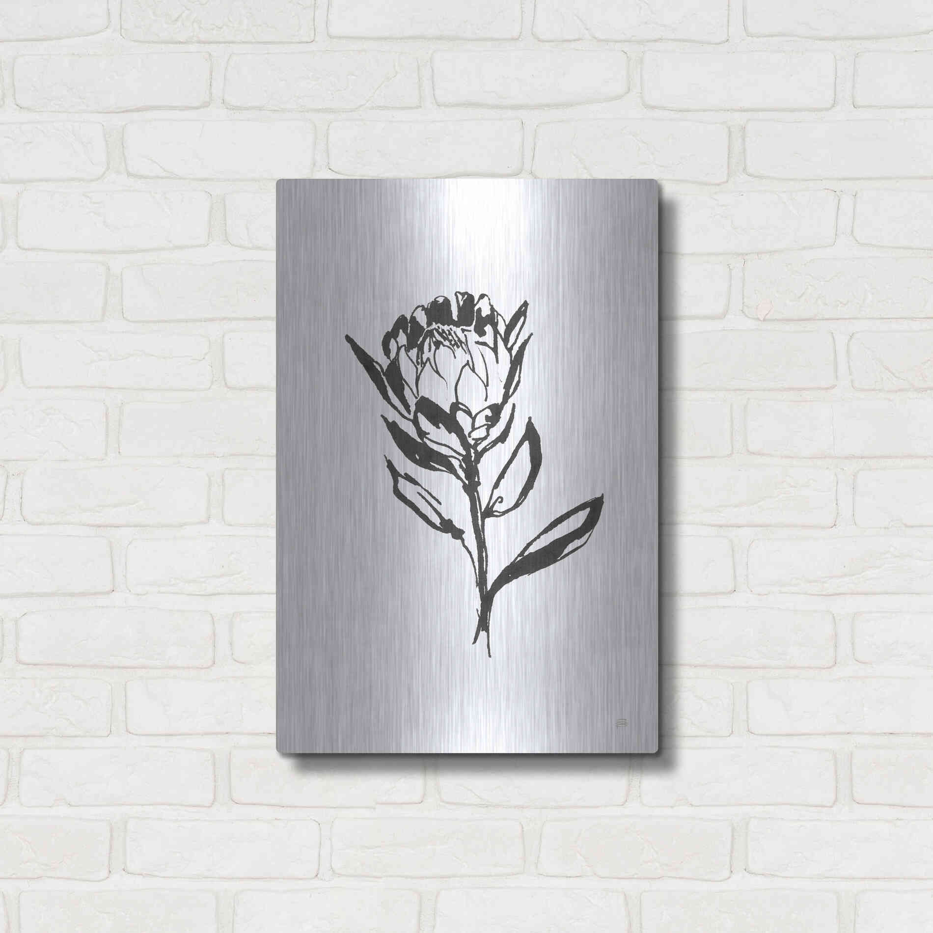 Luxe Metal Art 'Line Protea II' by Chris Paschke, Metal Wall Art,16x24