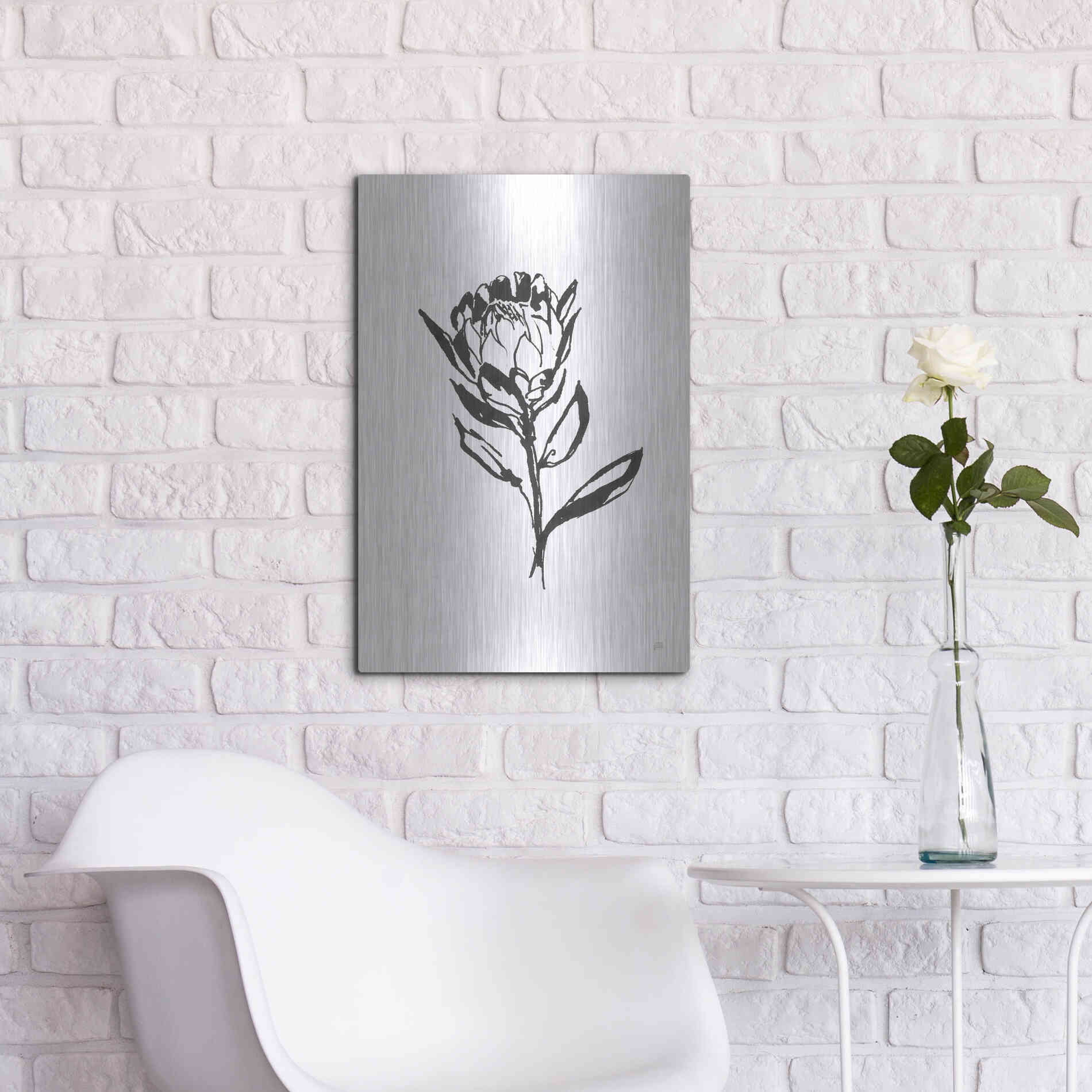 Luxe Metal Art 'Line Protea II' by Chris Paschke, Metal Wall Art,16x24