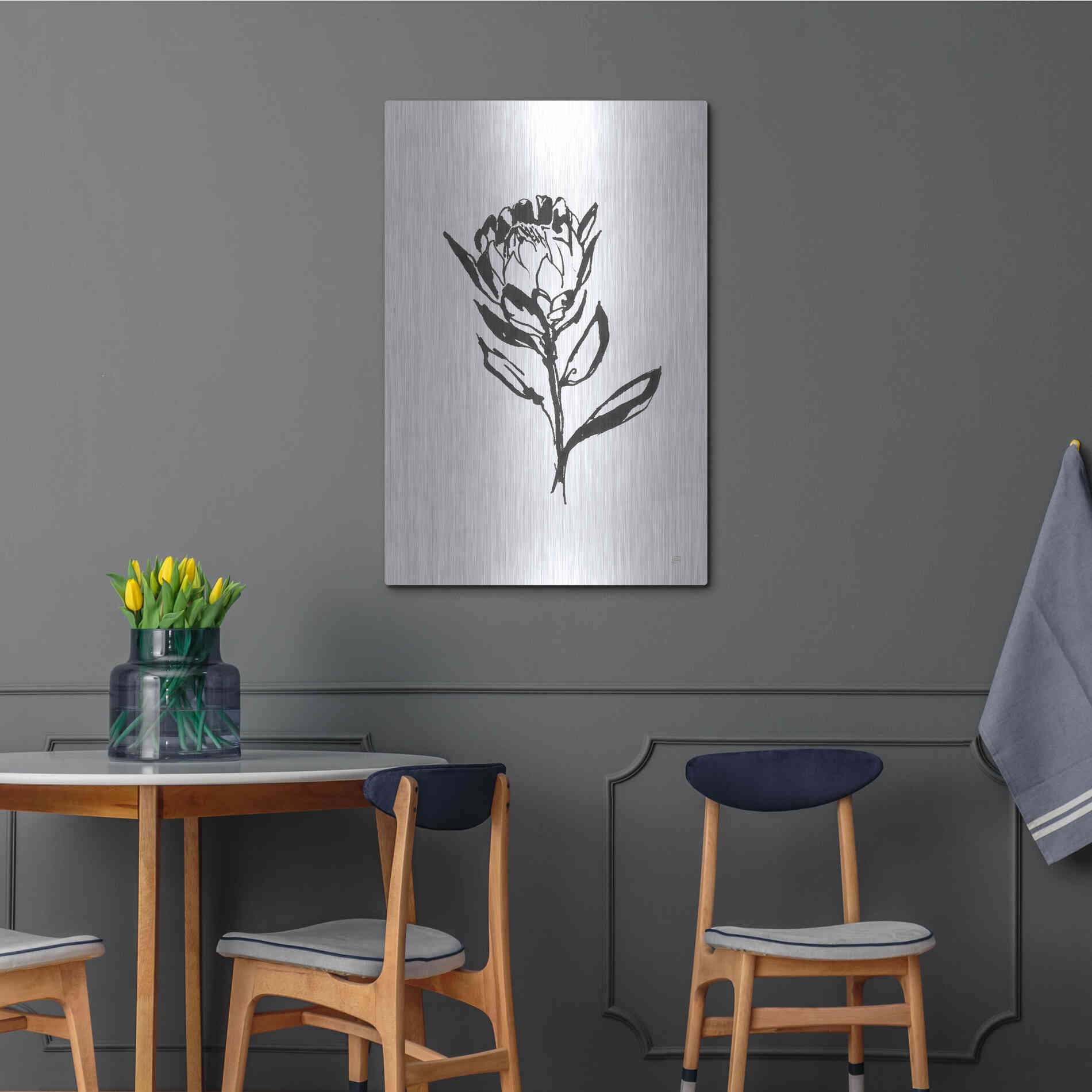 Luxe Metal Art 'Line Protea II' by Chris Paschke, Metal Wall Art,24x36
