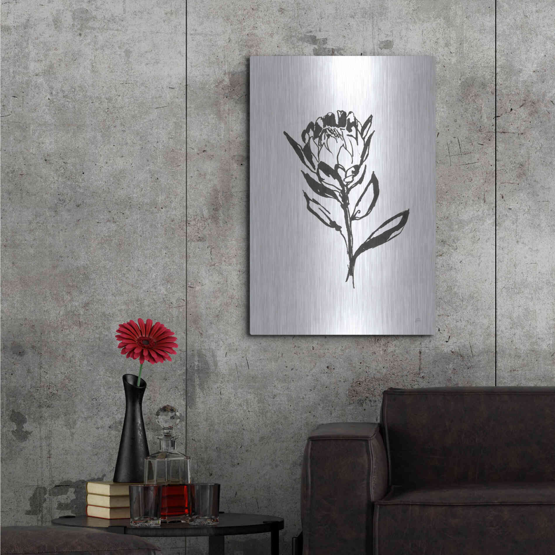 Luxe Metal Art 'Line Protea II' by Chris Paschke, Metal Wall Art,24x36